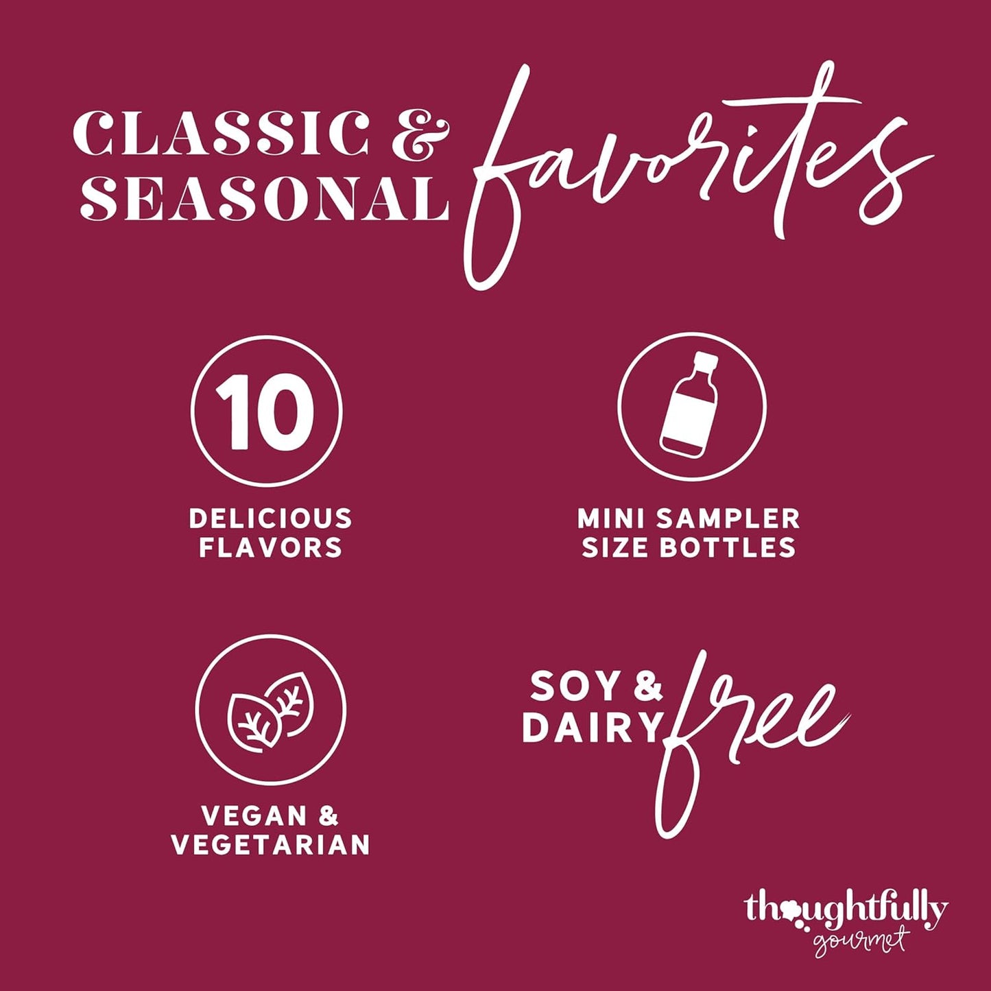 Thoughtfully Gourmet, Coffee Syrup Sampler Gift Set, Syrup Flavors Include Salted Caramel, Vanilla, Mocha, Hazelnut, Pumpkin Spice, & More, Set of 10