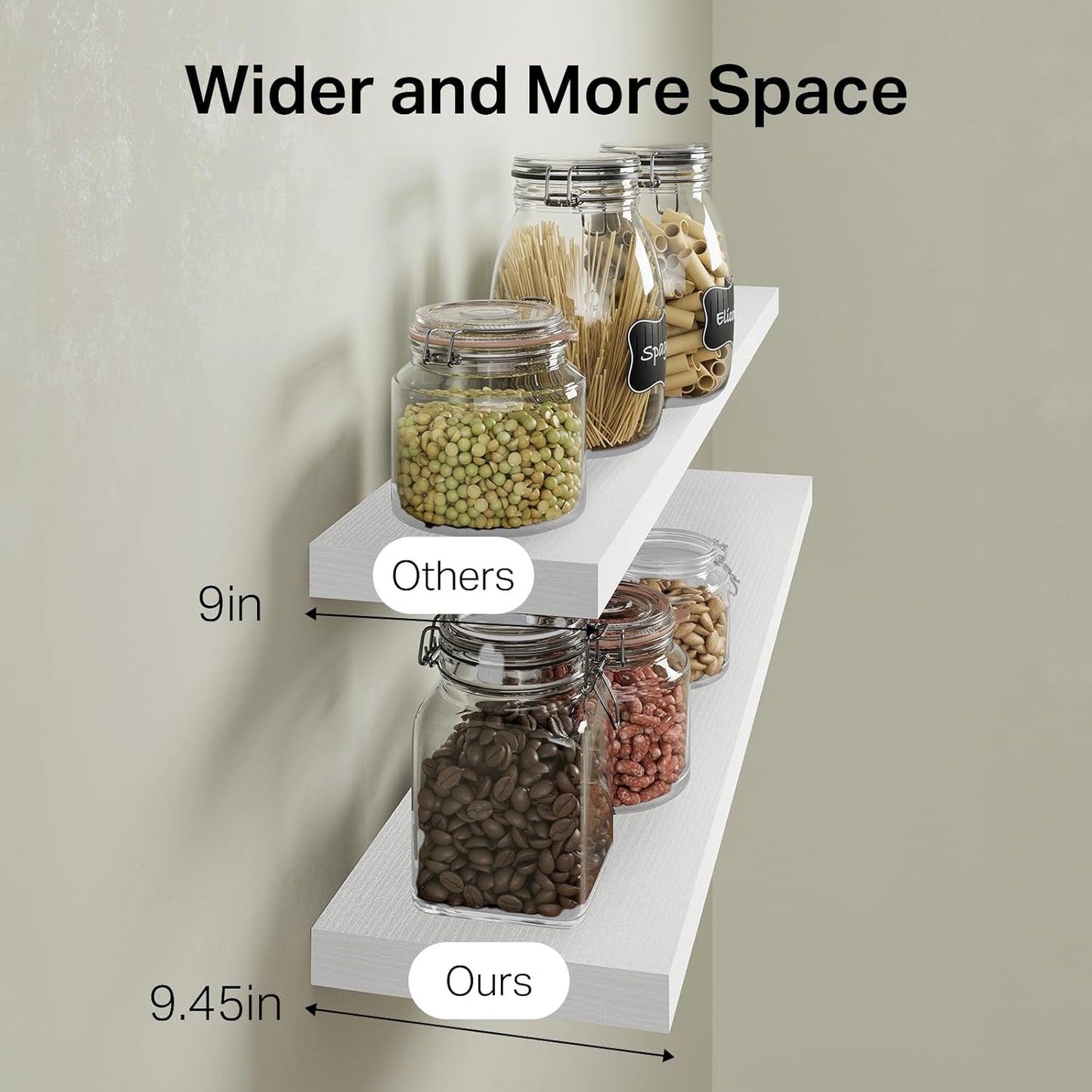 BAYKA Floating Shelves, 48" Wall Mounted Rustic Wood Shelves for Bathroom, Bedroom, Living Room, Kitchen, Office, Hanging Shelf for Books/Storage/Decor(White,Set of 2)