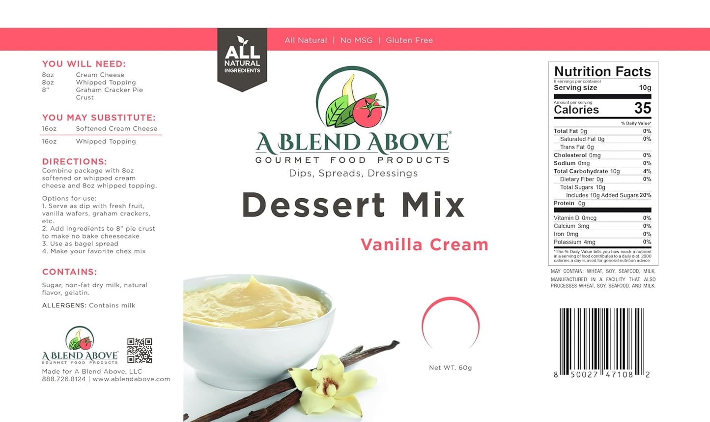 A Blend Above Vanilla Cream Cheesecake Mix - No-Bake Desserts, All Natural, Vegan, Gluten Free, No MSG - Instant Dessert Mix, Fruit Dip, Bagel Topping, Frosting, Cheesecake Filling - Makes 16 Oz (Pack of 3)