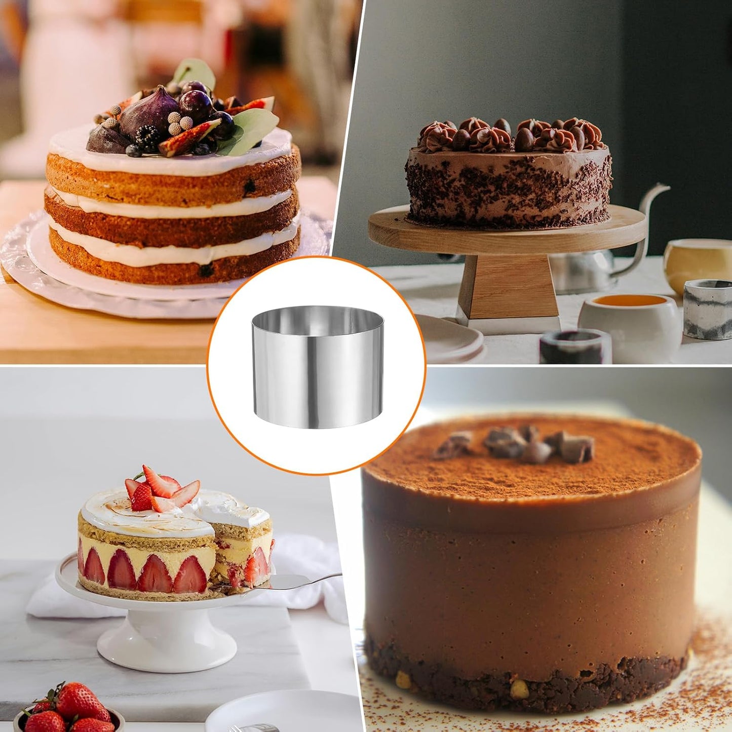 HARFINGTON Round Cake Ring 4 x 2.75 Inch Seamless Stainless Steel Pastry Mousse Dessert Ring Mirror Coating for Baking Cooking Making Tool