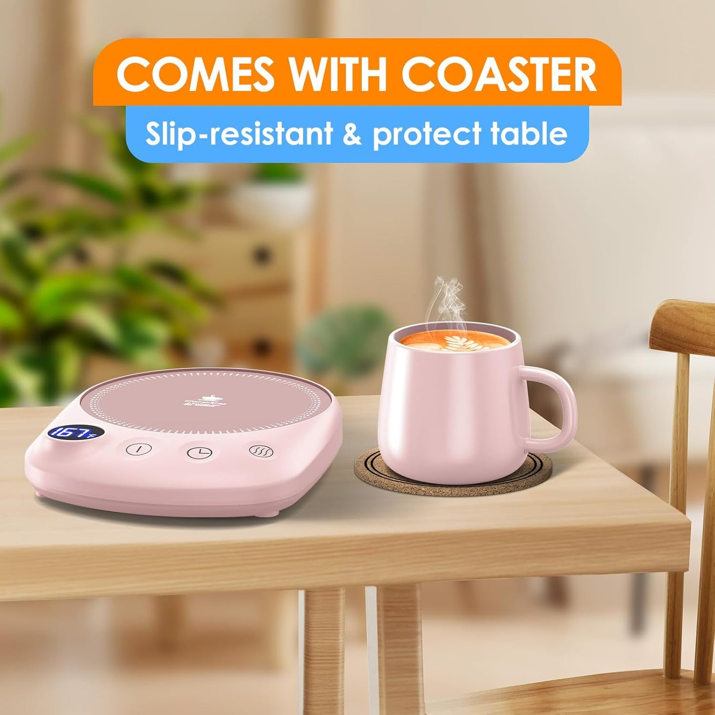 Coffee Mug Warmer - Fastest Heating & Highest Temperature, Coffee Cup Warmer for Desk Auto Shut Off, 4 Temp Settings & 1-12H Timer, Smart Electric Beverage Warmer for Coffee, Tea (Pink)