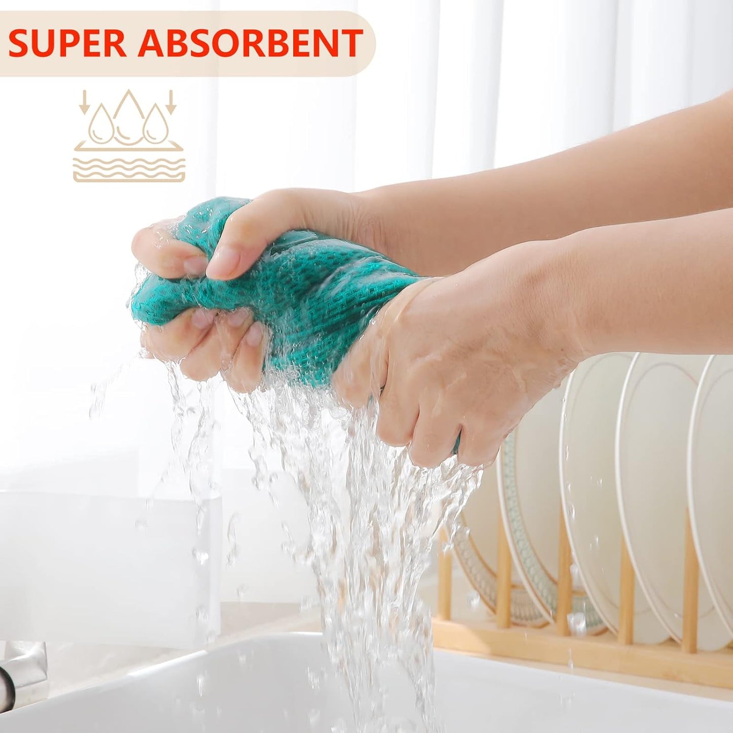 Homaxy 100% Cotton Waffle Weave Kitchen Dish Cloths, Ultra Soft Absorbent Quick Drying Dish Towels, 12 x 12 Inches, 12-Pack, Teal