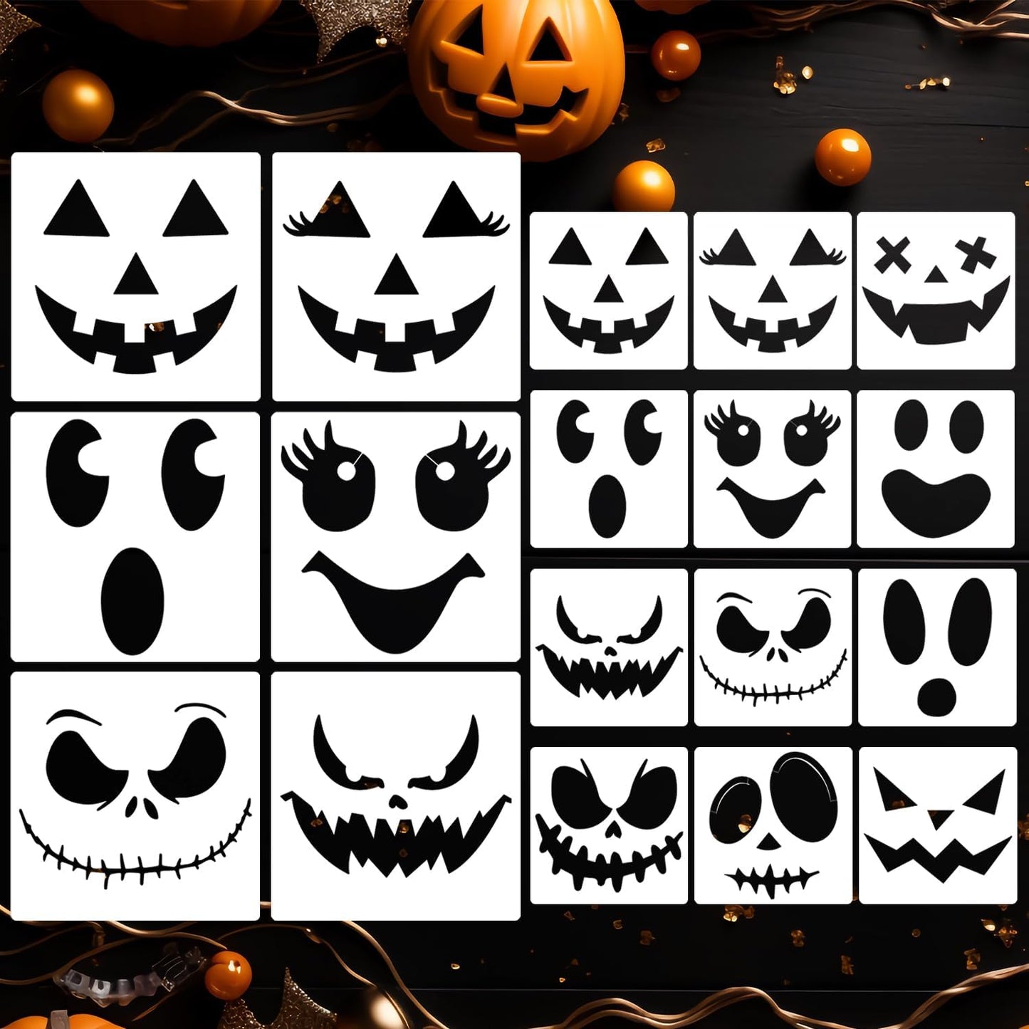 Halloween Stencils Pumpkin Face Stencils Reusable Ghost Face Stencil for Painting on Wood Fabrics DIY Crafts Decor