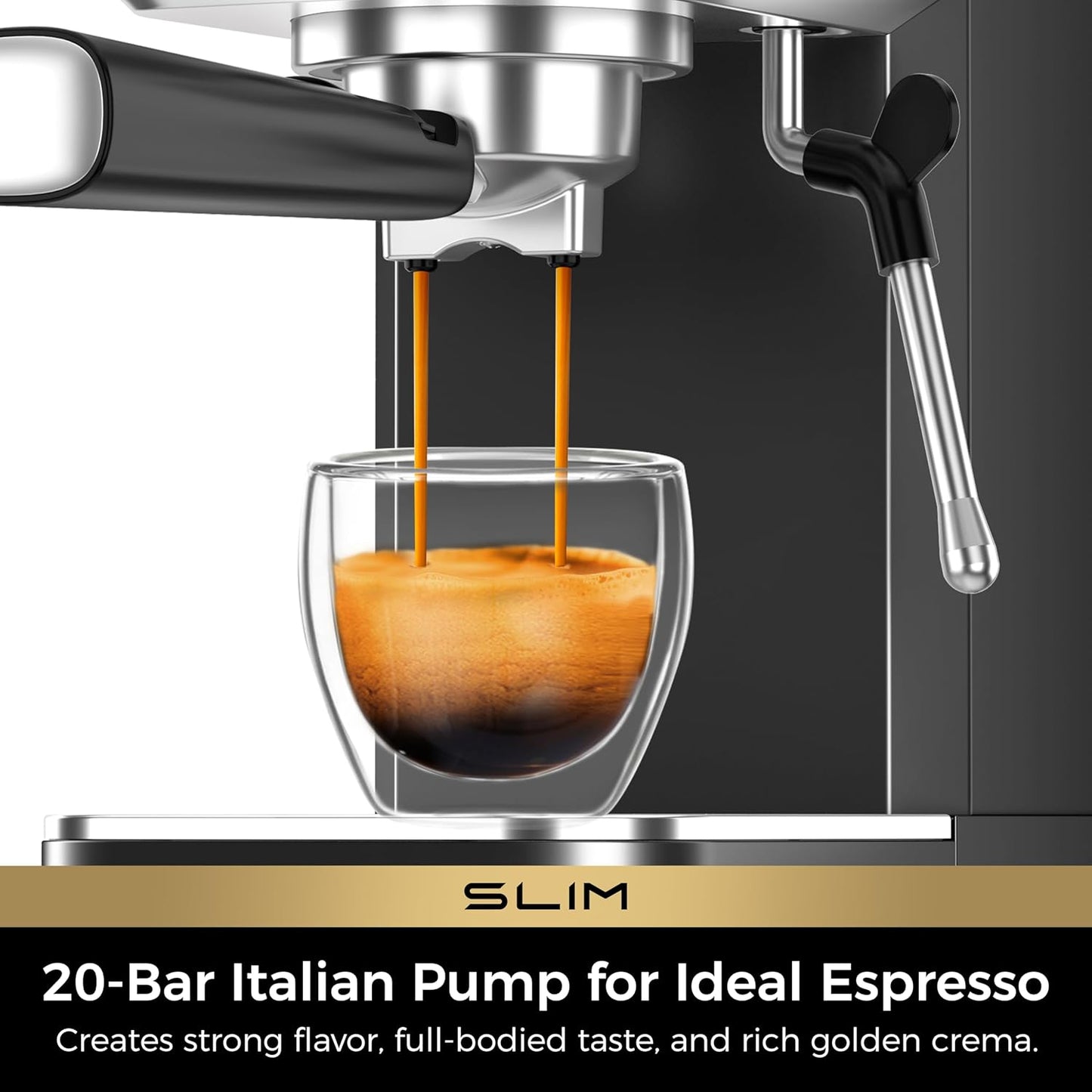 CHULUX Slim Espresso Machine with Milk Frother Steam Wand, 20 Bar Professional Italian Pump Espresso Coffee Machine for Home Cappuccino & Latte Maker, Stainless Steel Black