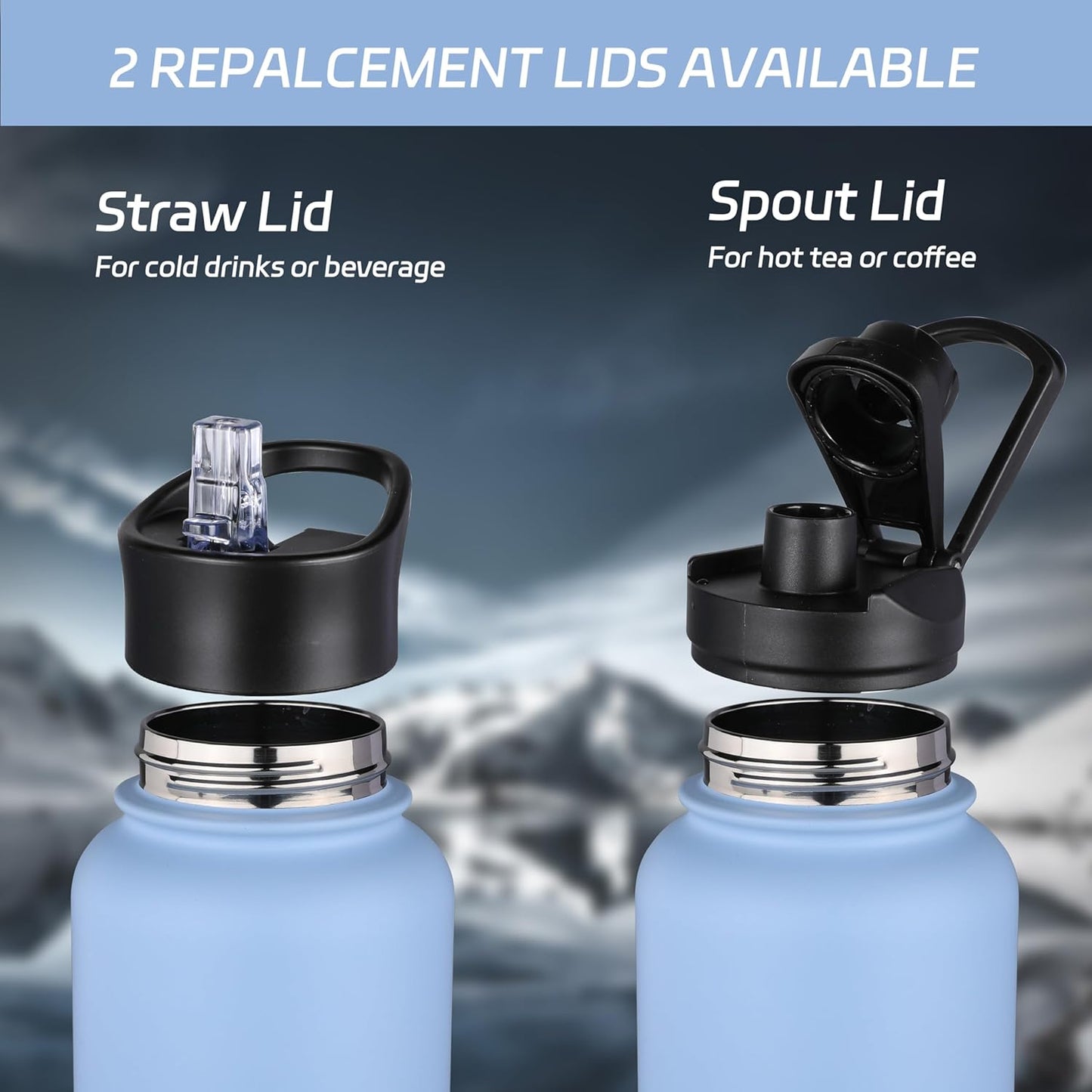 HASLE OUTFITTERS 40oz Stainless Steel Water Bottle, Vacuum Insulated Double Walled Leak Proof Sports Water Bottle with 2 Lids (Straw and Spout Lid) Thermo Mug Keep Cold and Hot(Blue,4)