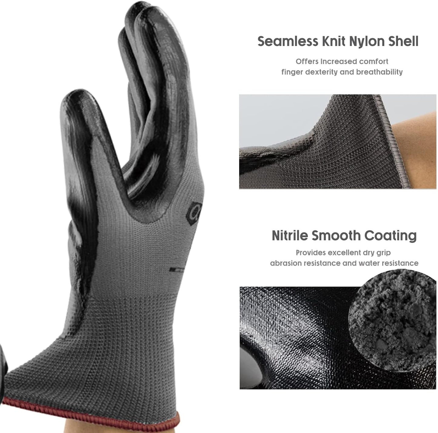 ANDANDA Smart Touch Work Gloves - 12 Pairs, 3D Comfort Stretch Fit, Nitrile Coated with Grip, Seamless Knit Nylon, Suitable for Warehousing, Black (XXL)