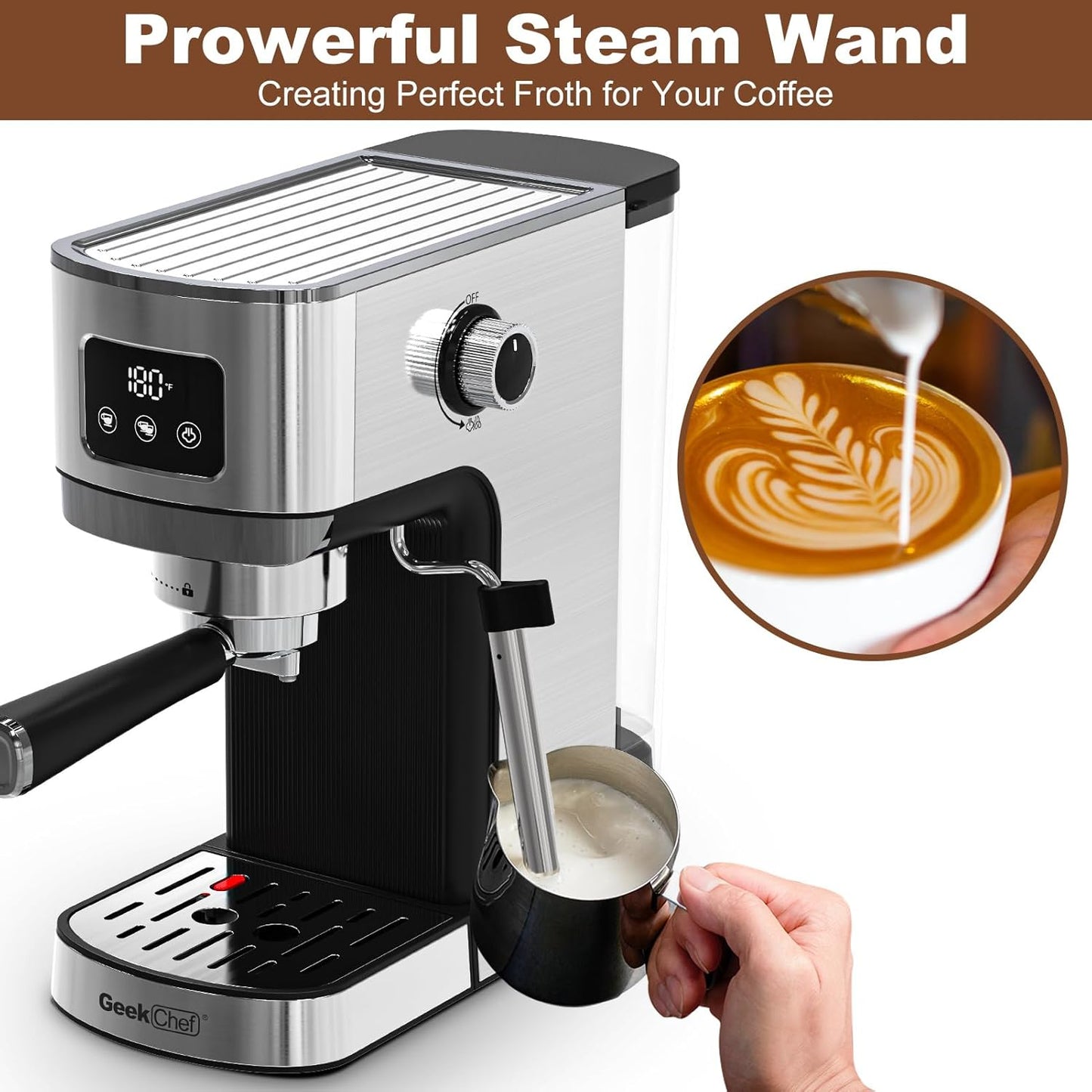 Geek Chef Espresso Machine, 20 Bar Coffee Machine, Latte Machine, Cappuccino Maker, Espresso Maker for Home