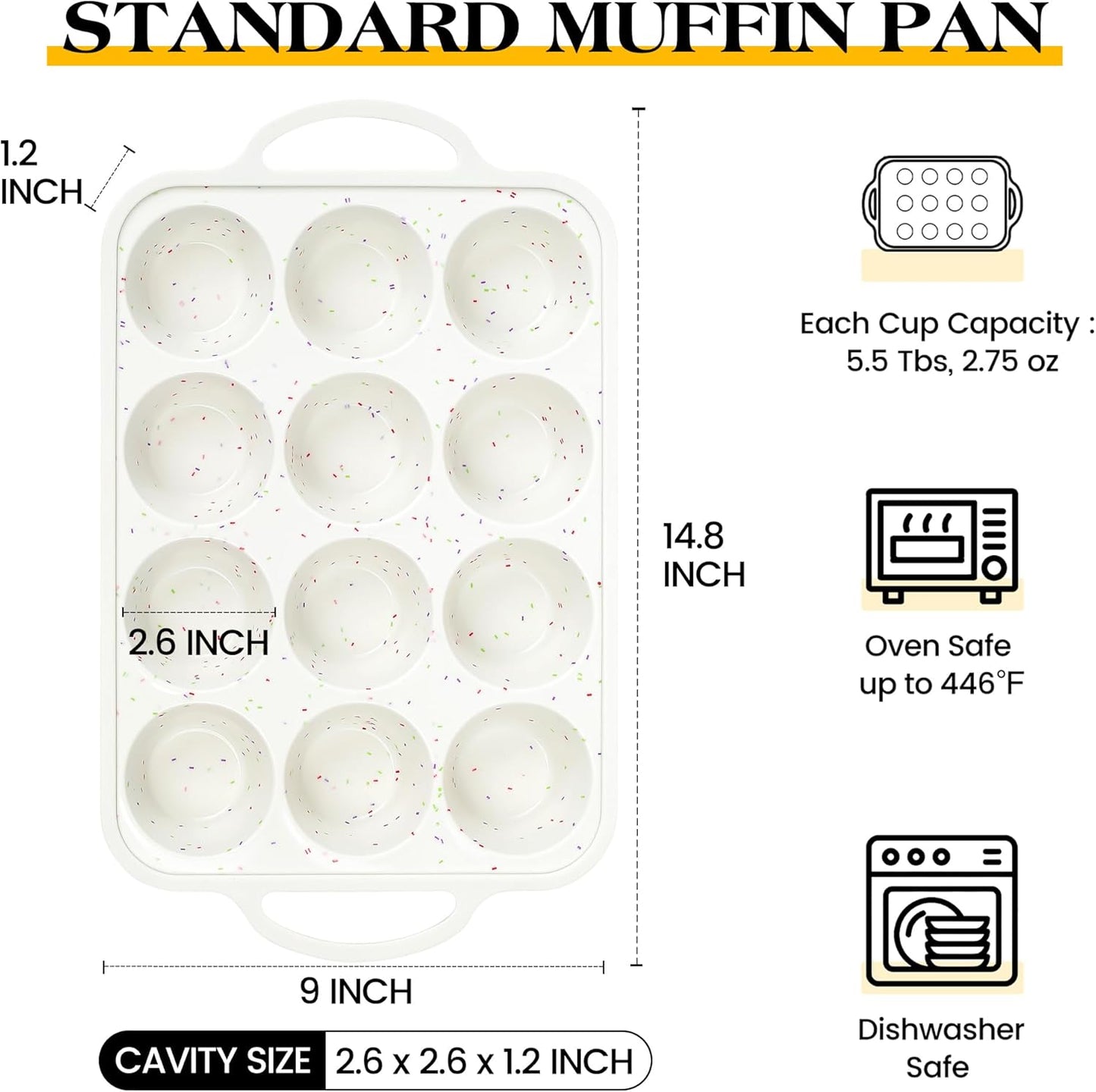 2 Pcs Silicone Muffin Pan for Baking with Metal Frame, Nonstick 12 Cup Regular Size Cupcake Pan, Silicone Muffin Tray for Egg Bites (Cream)