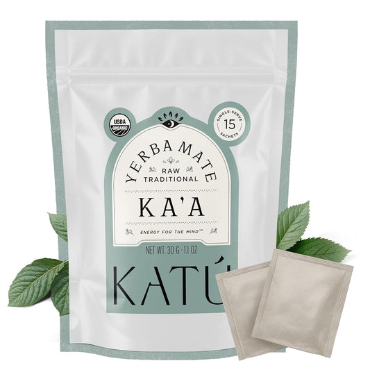 Katú Ka'a Teabags, Premium Organic Raw Yerba Mate Tea, Air-Dried, Unroasted, Smooth Traditional Taste, Natural Energy, 15 Sachets
