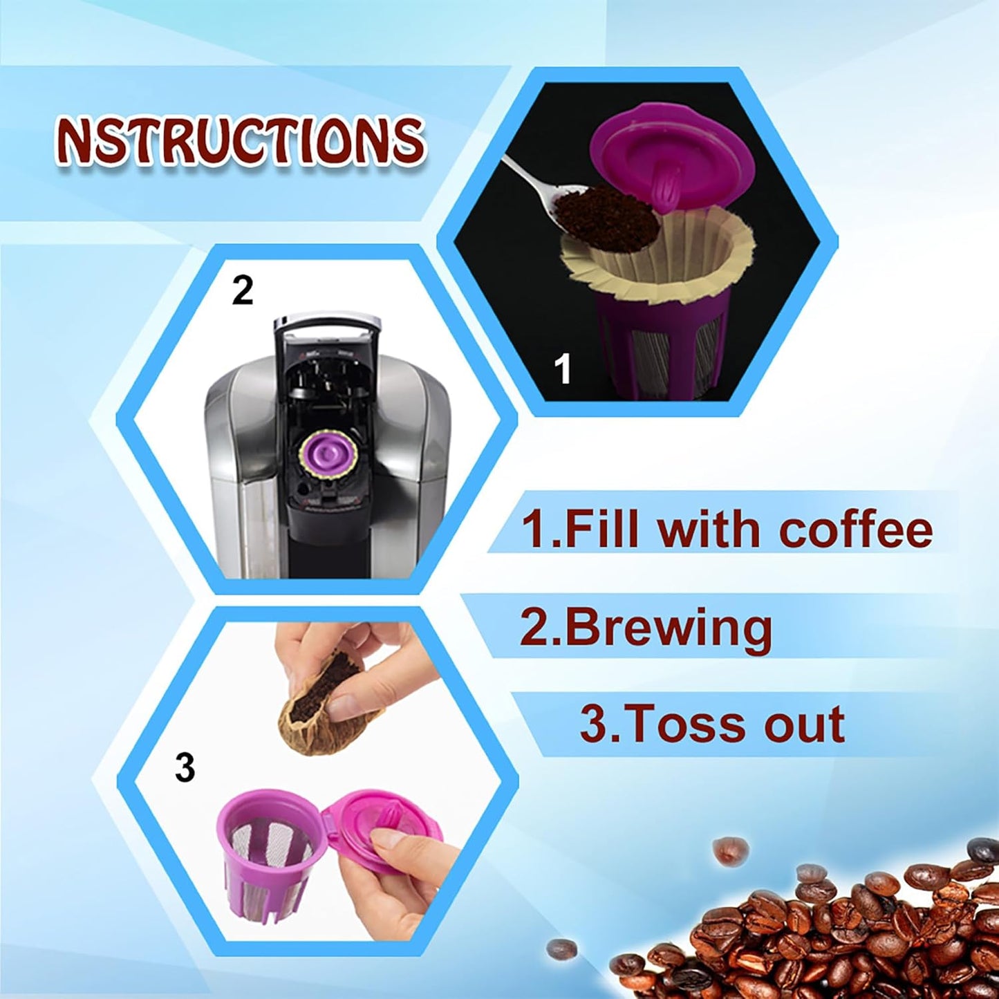 100 Count Natural Disposable Paper Coffee Filters with 2 Reusable K Cups Compatible with Keurig Brewers Single Serve 1.0 and 2.0