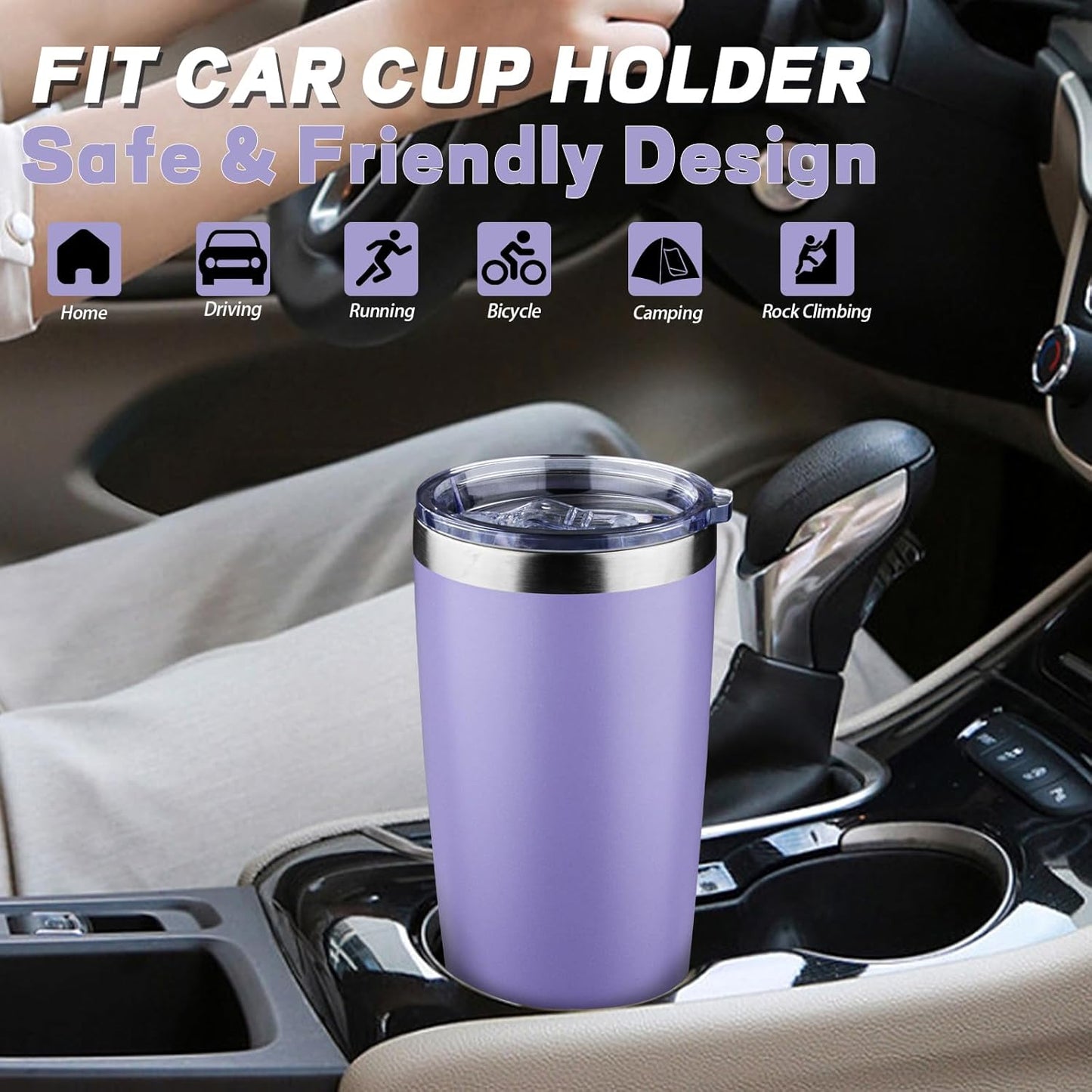 20 oz Tumbler with Lids and Straws, Stainless Steel Insulated Coffee Tumbler, Double Wall Vacuum Insulated Travel Mug Cup, Leakproof Thermal Coffee Cup for Hot and Cold Drinks (light purple)