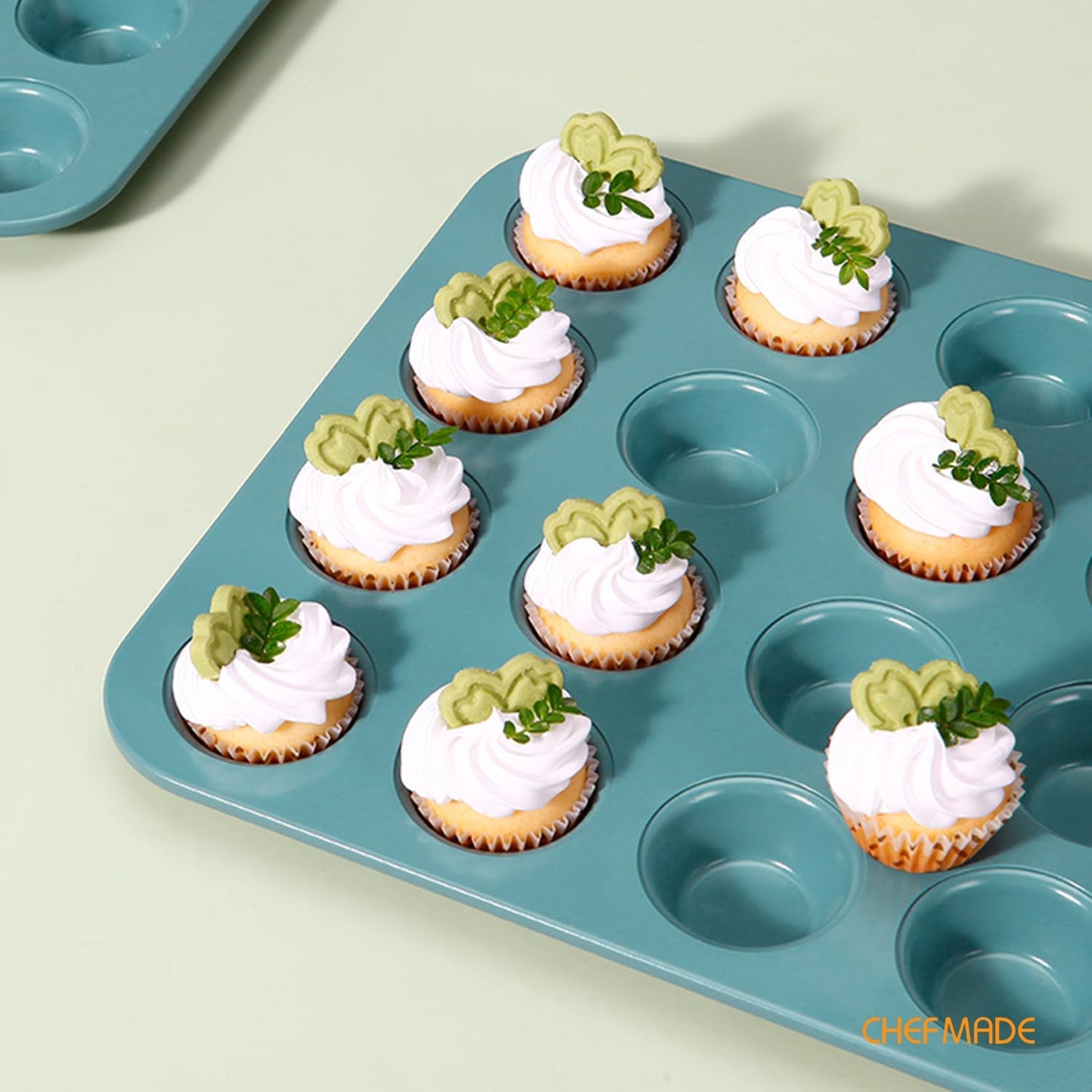 CHEFMADE Mini Muffin Pan, 20 Cups Non-Stick Tiny Cupcake Pan Bakeware for Oven Baking (Green)