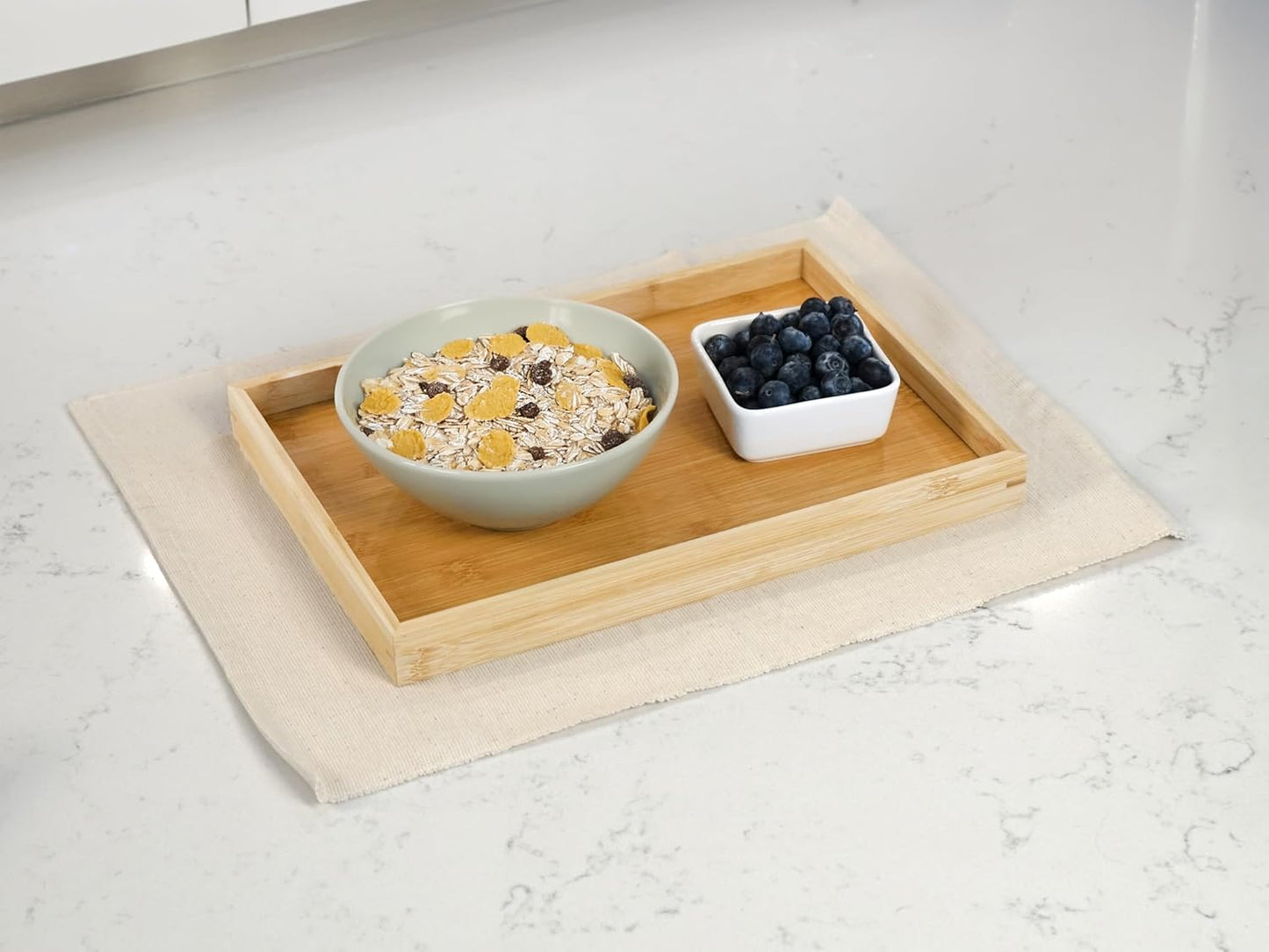 Bam & Boo - Natural Bamboo Serving Tray Modern Rectangular - for Food, Drinks, Decor, Vanity in Home, Kitchen, Bathroom, Coffee Table, Bed(Medium, 13” x 9" x 1.2")