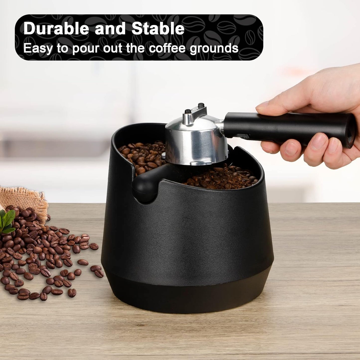 Espresso Knock Box - 5.8 Inch Coffee Knock Box Espresso, Shock-absorbent espresso grounds knock box with Removable Knock Bar and Non-Slip Base for easy coffee ground disposal(Round)