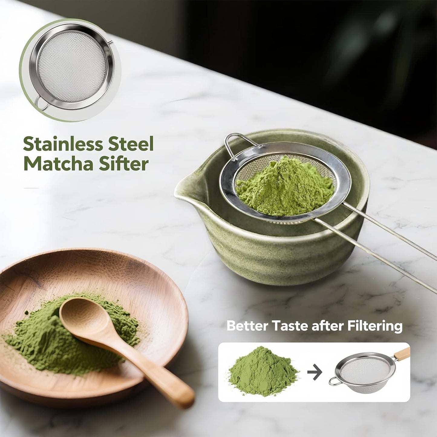 Ceremonial Grade Matcha Whisk Set 5-Piece - Premium Bamboo Chasen & Bowl (17oz) with Spout, Scoop, Stainless Sifter | Spill-Proof Travel Kit & Gift for Matcha Enthusiasts