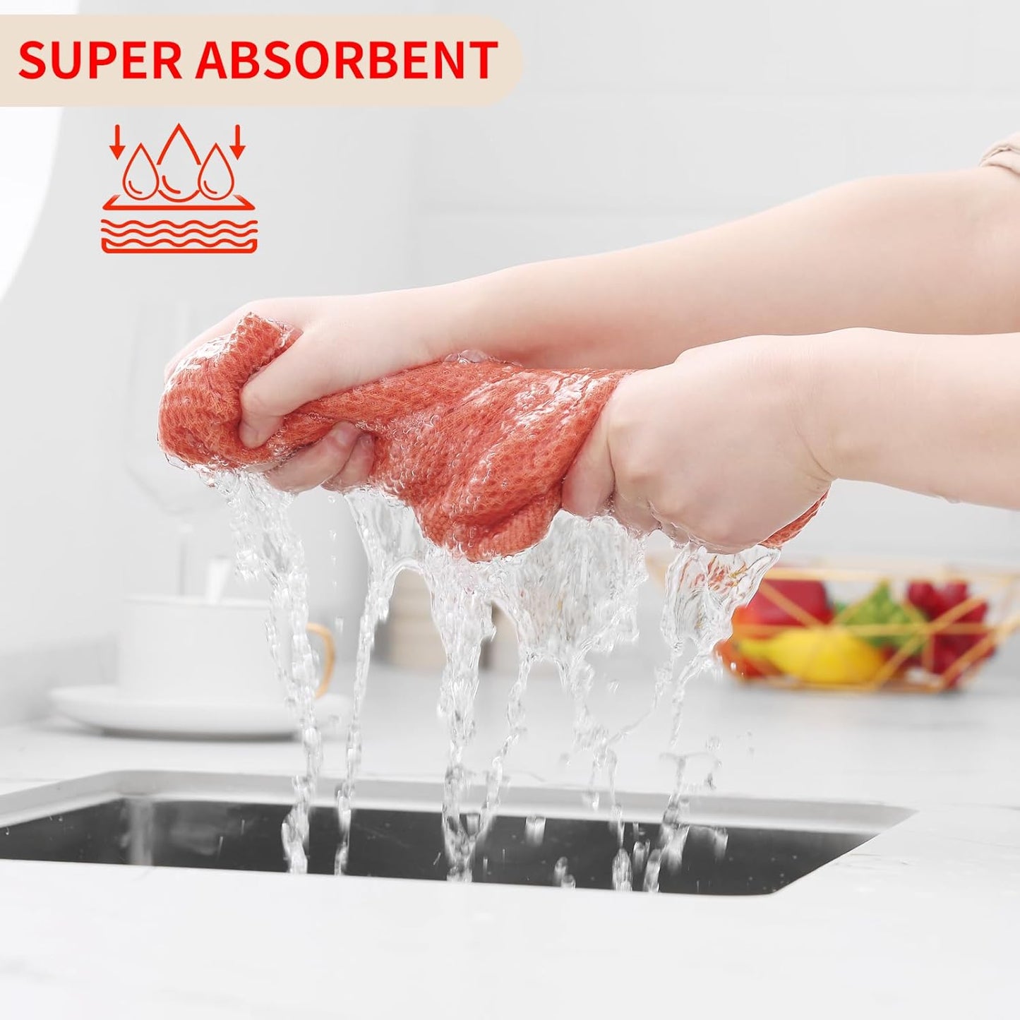 Kitinjoy 100% Cotton Waffle Weave Kitchen Towels, 6-Pack Super Soft and Absorbent Dish Towels for Drying Dishes, Kitchen Hand Towels, 13 in x 28 in, Coral