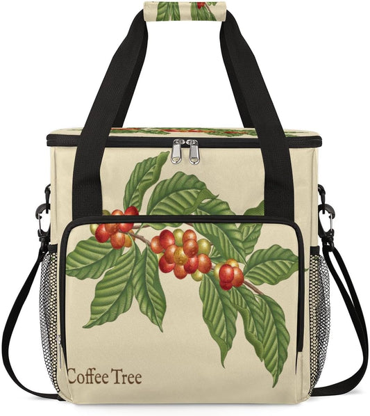 Coffee Tree Coffee Maker Carring Bag Coffee Leaf Bean Travel Carrying Storage Tote Bag Compatible with Keurig K-Mini or K-Mini Plus Portable Single Serve Coffee Brewer Case with Pockets for K-cup Pods