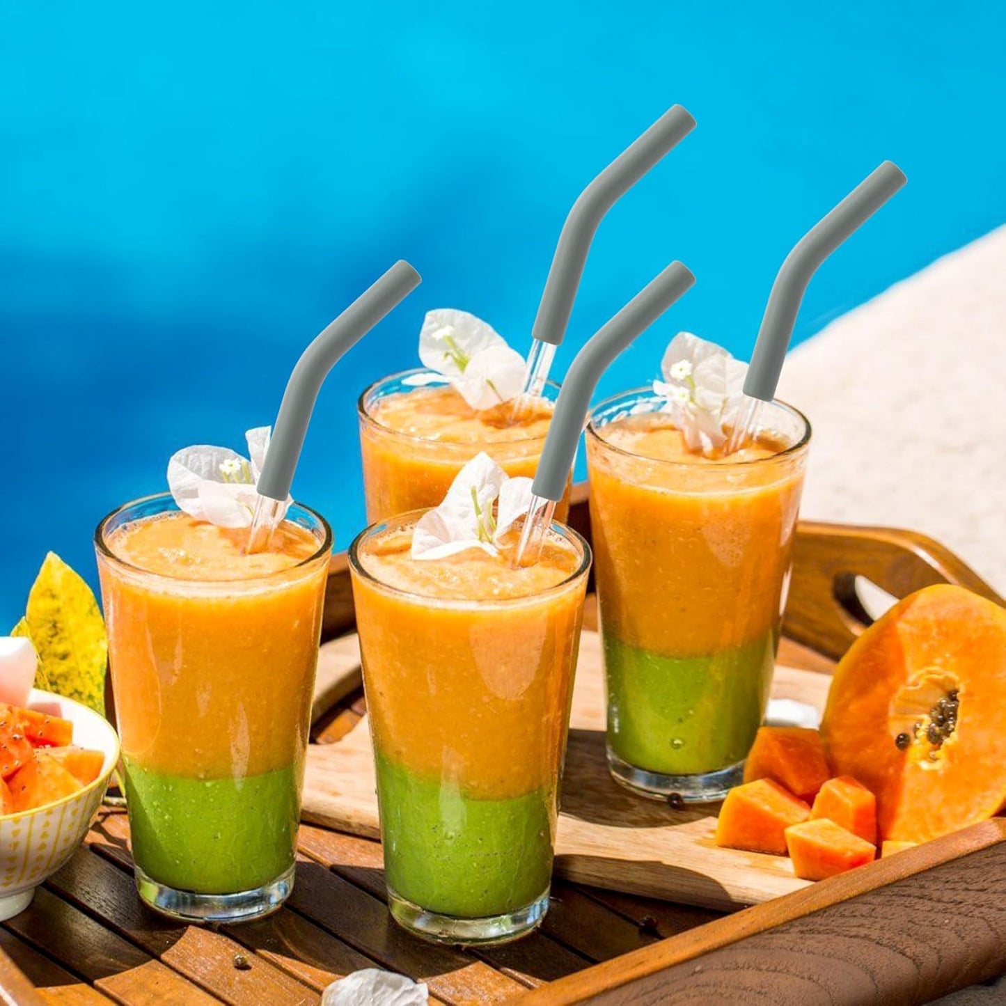 6 Pcs Army Green Silicone Straw Tips 8mm Outer Diameter Flexible Protective Eco-friendly Reusable Straw Covers for Metal Straws