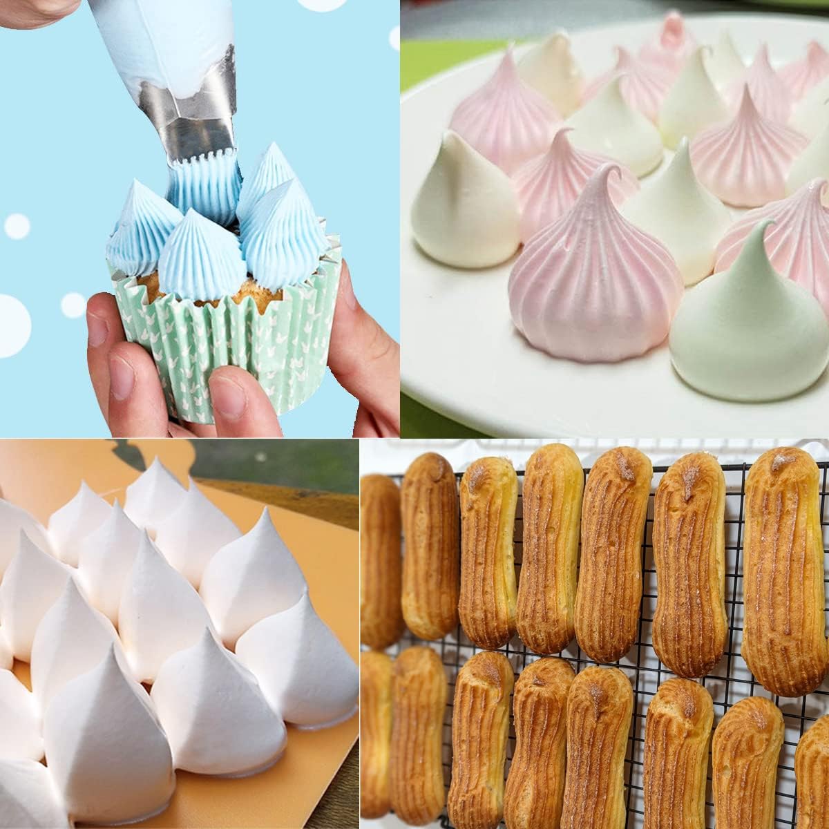Large Cake Decorating Icing Piping Tip Set with Square Round Frech Star Pastry Tips for Frosting Cake Cupcake Cookie Eclairs Churros