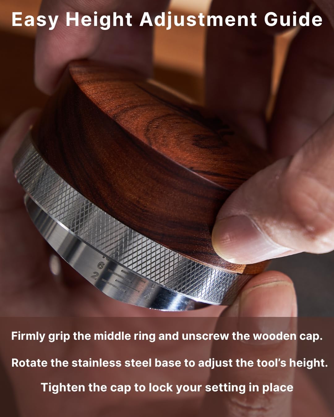 54mm Espresso Distribution Tool Stainless Steel Adjustable Rosewood Coffee Distributor Compatible with Breville Espresso Machine Accessories