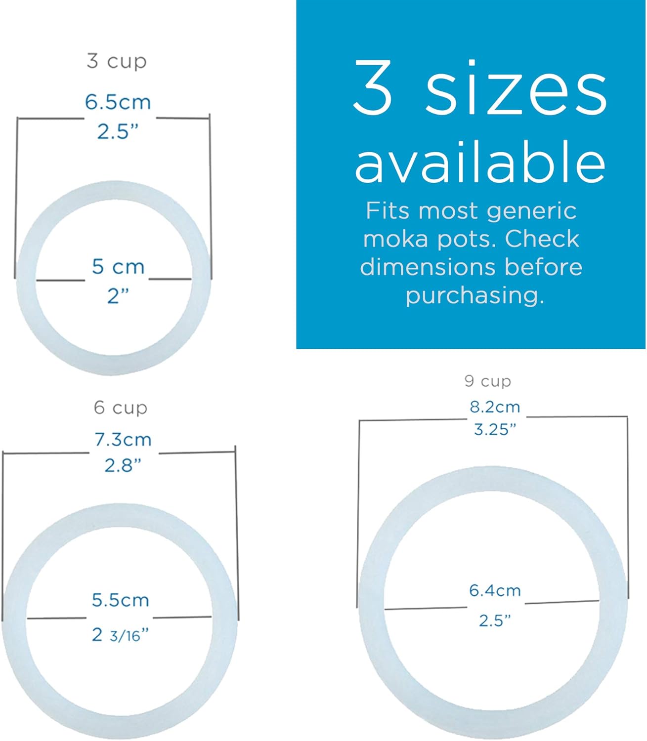 GROSCHE Milano Stovetop Espresso Maker Replacement - 3 Espresso Cup Size Silicone Gasket Seals (3 Seals) & 1 Replacement Filter Screen Kit for Moka Pots
