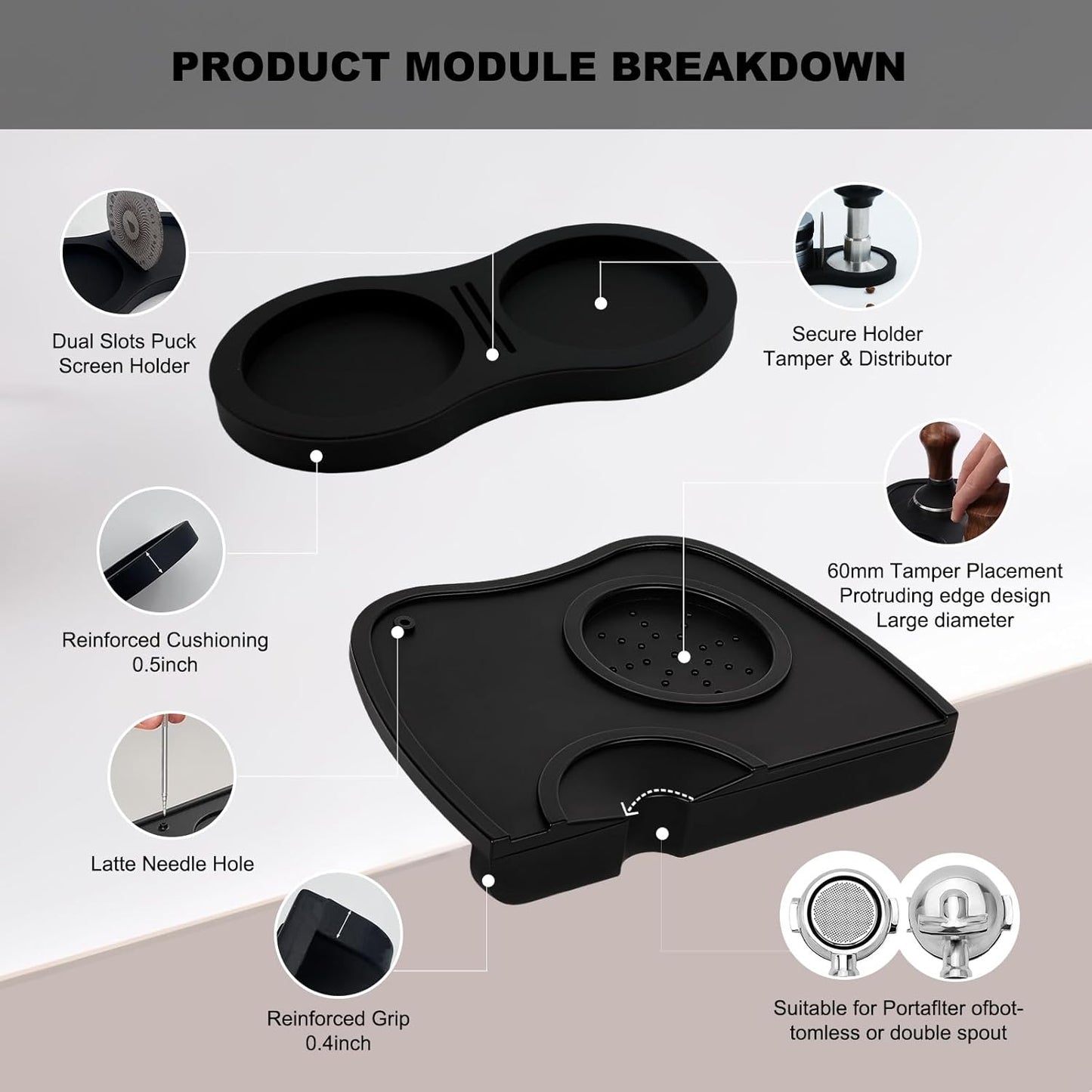 2-Piece Coffee Tamping Set with Silicone Tamper Mat & Tamper Holder | Storage Distributor/Tamper/Puck Screen | Essential Barista Espresso Accessories for Coffee Bar