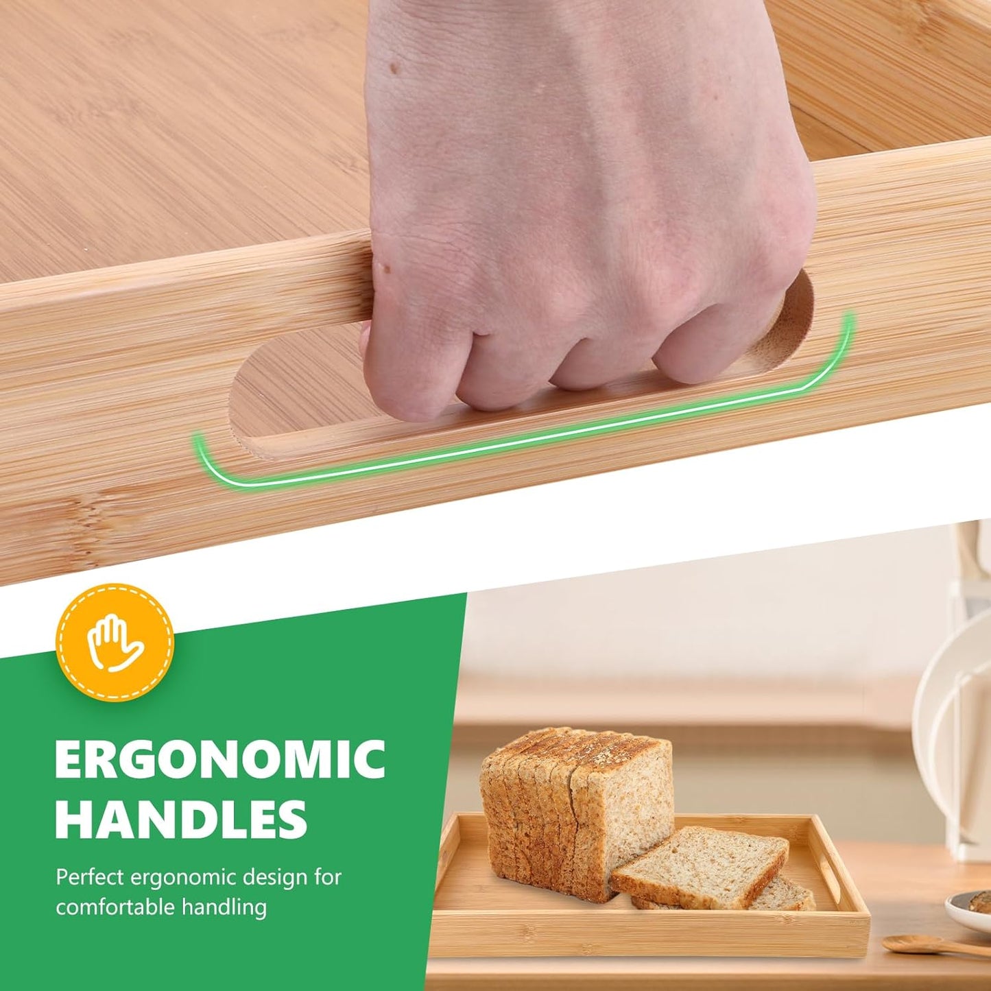 Bamboo Dinner Food Trays for Eating On Couch Party Platters for Serving Food Decorative Tray for Kitchen Counter Rectangle(16.5" Lx11.6''W and 15.5''Lx10.6''W)