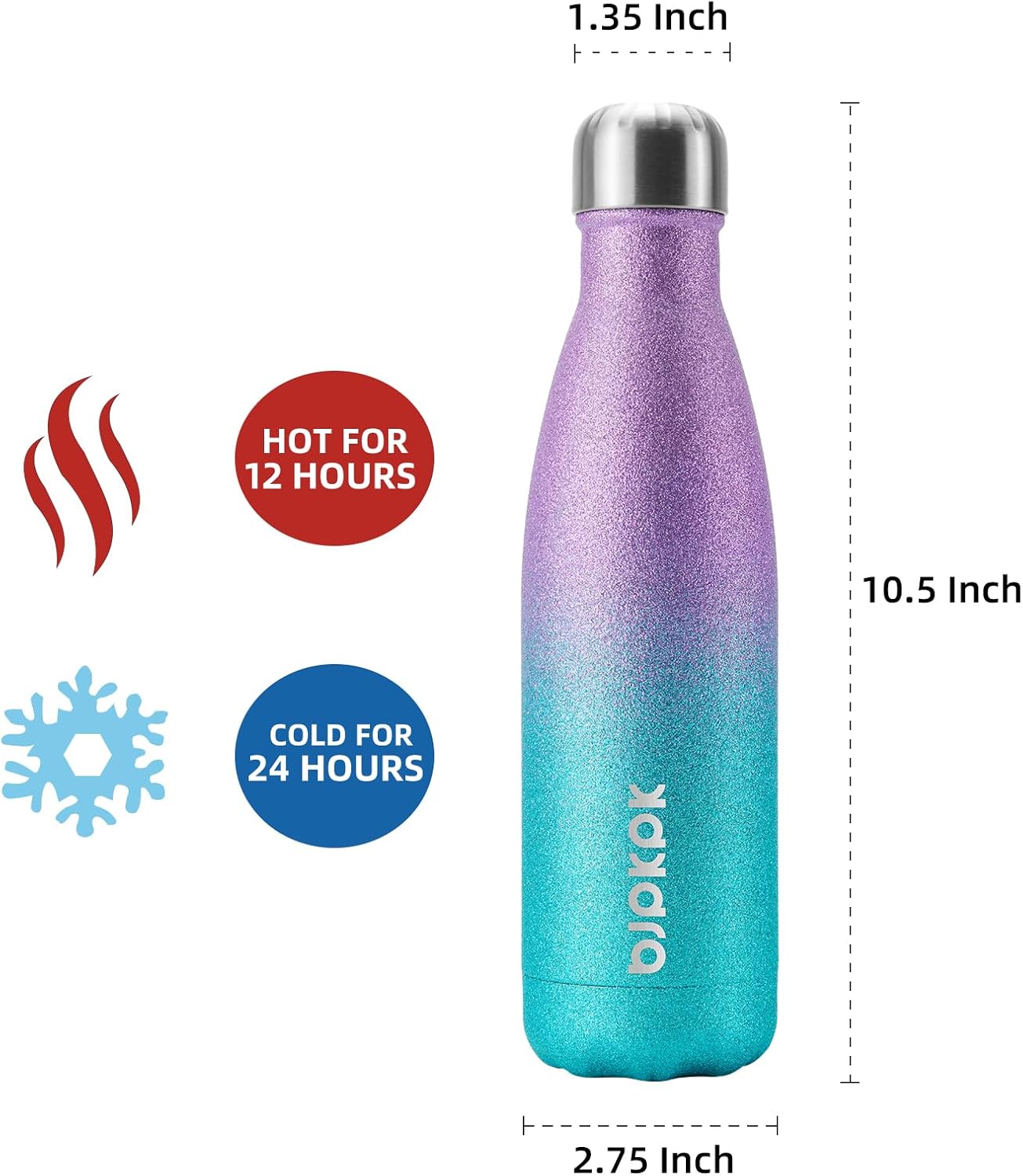 BJPKPK 17oz Insulated Water Bottles Stainless Steel,Sports Water Bottles Keep Cold for 24 Hours and Hot for 12 Hours,BPA Free,Glitter Purple Green