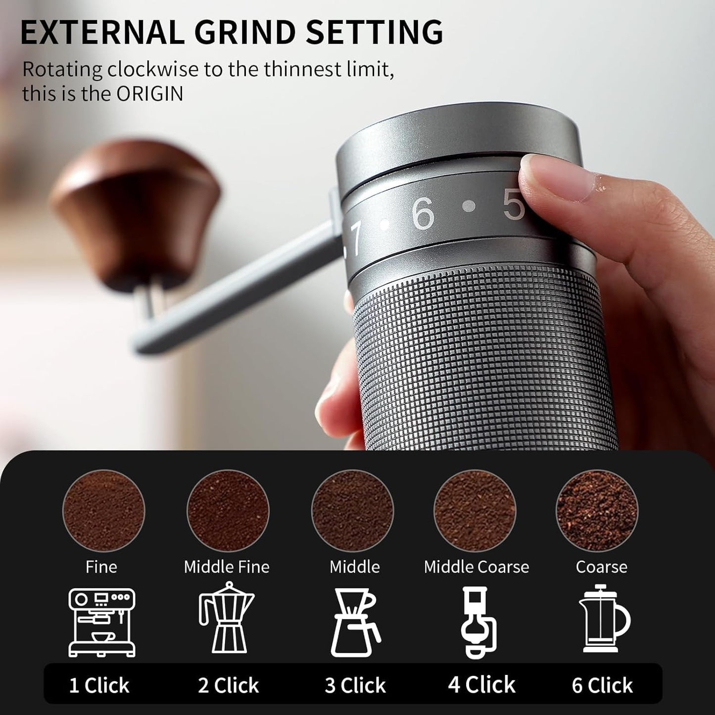 Bincoo Foldable Manual Coffee Grinder with External Adjustable Setting,Coffee Bean Grinder with Portable Storage Bag,Stainless Steel Burr Grinder Suitable for Home, Office and Travel for Use(Gray)