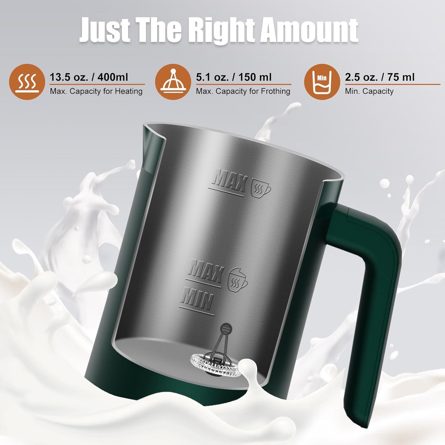 Milk Frother, 4-in-1 Milk Frother and Steamer, 13.5oz/400ml Automatic Hot and Cold Foam Maker and Milk Warmer, Electric Frother for Coffee, Latte, Cappuccino, Macchiato, Matcha(Forest Green)