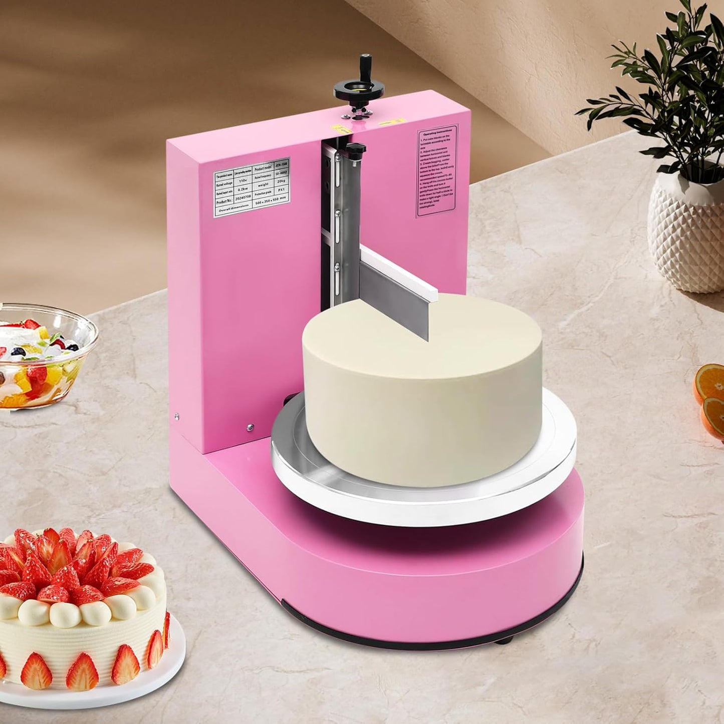 Automatic Cake Decorating Machine, Electronic Cream Coating Spreading Smooth Machine with Graduated Scraper 30-200RPM Rotating Speed,Cake Bread Spreader Machine for 4-12inch Cakes,Pink