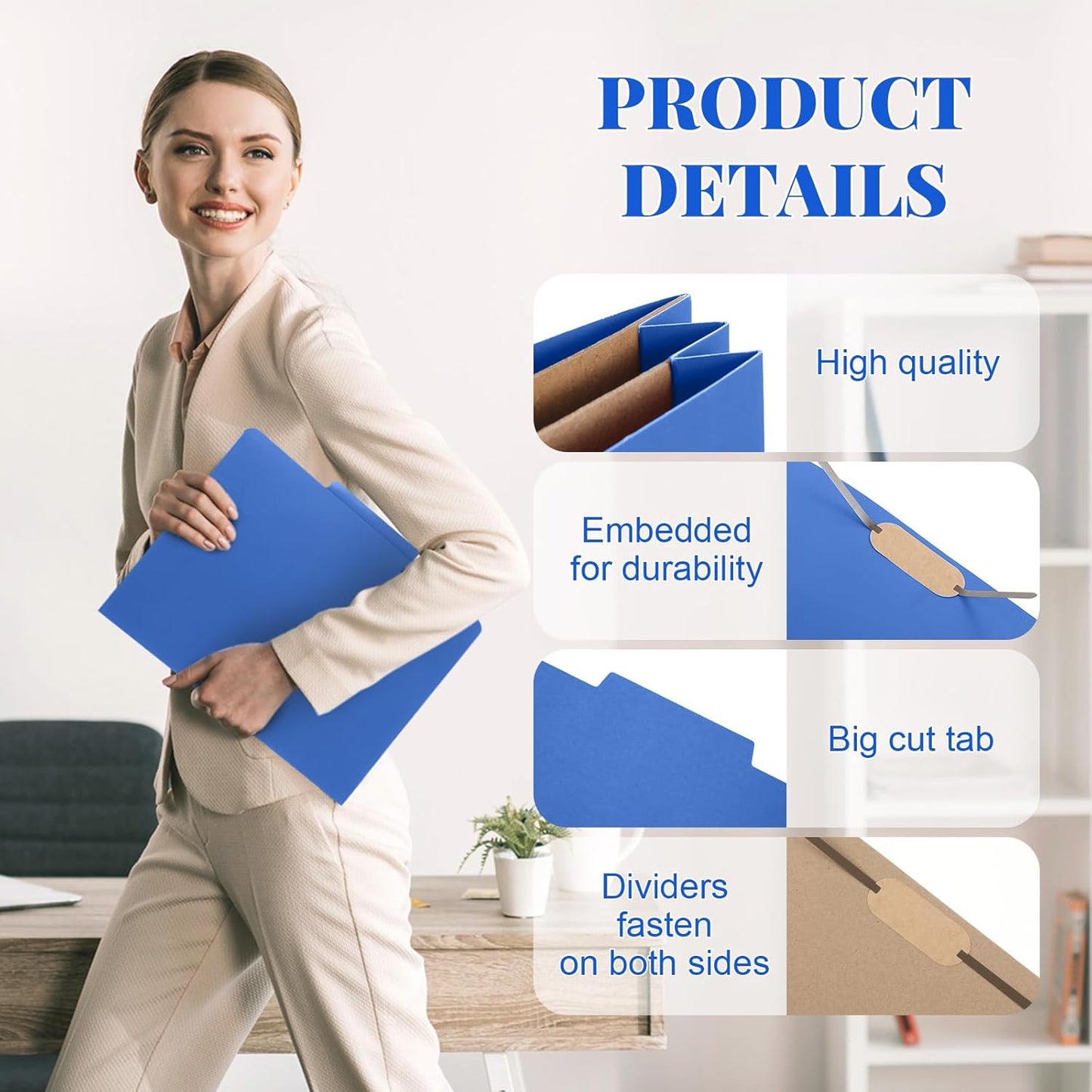 24 Pcs Classification Folders Letter Size,Back to School Supply for Teacher, Student, 2 Pocket Dividers Pressboard File Folder Bulk with 2 Fasteners,2 in Expanding File Organizer (Dark Blue)