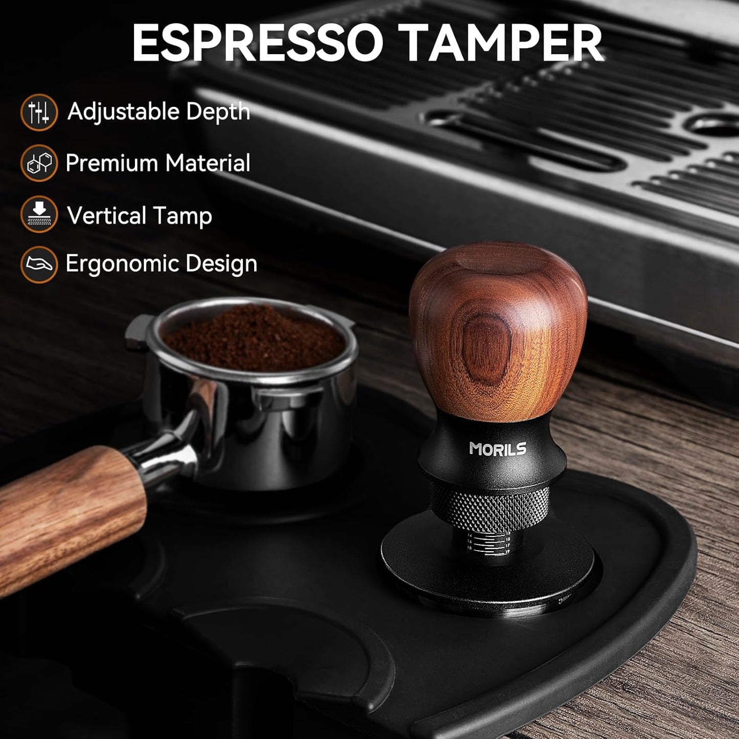 Espresso Tamper 51mm, Coffee Tamper with Spring Loaded Tamper, Adjustable Depth, Stainless Steel Base Espresso Coffee Tamper Fits for All 51mm 52mm Espresso Machine