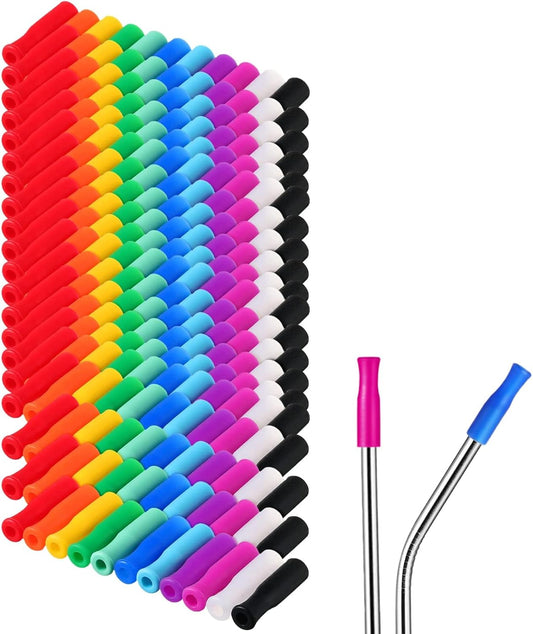Zhehao 200 Pcs Silicone Straw Tip Multicolored Straw Tip Cover Reusable Silicone Cover Metal Tip for 6mm Outer Diameter Metal Stainless Steel, 11 Assorted Color