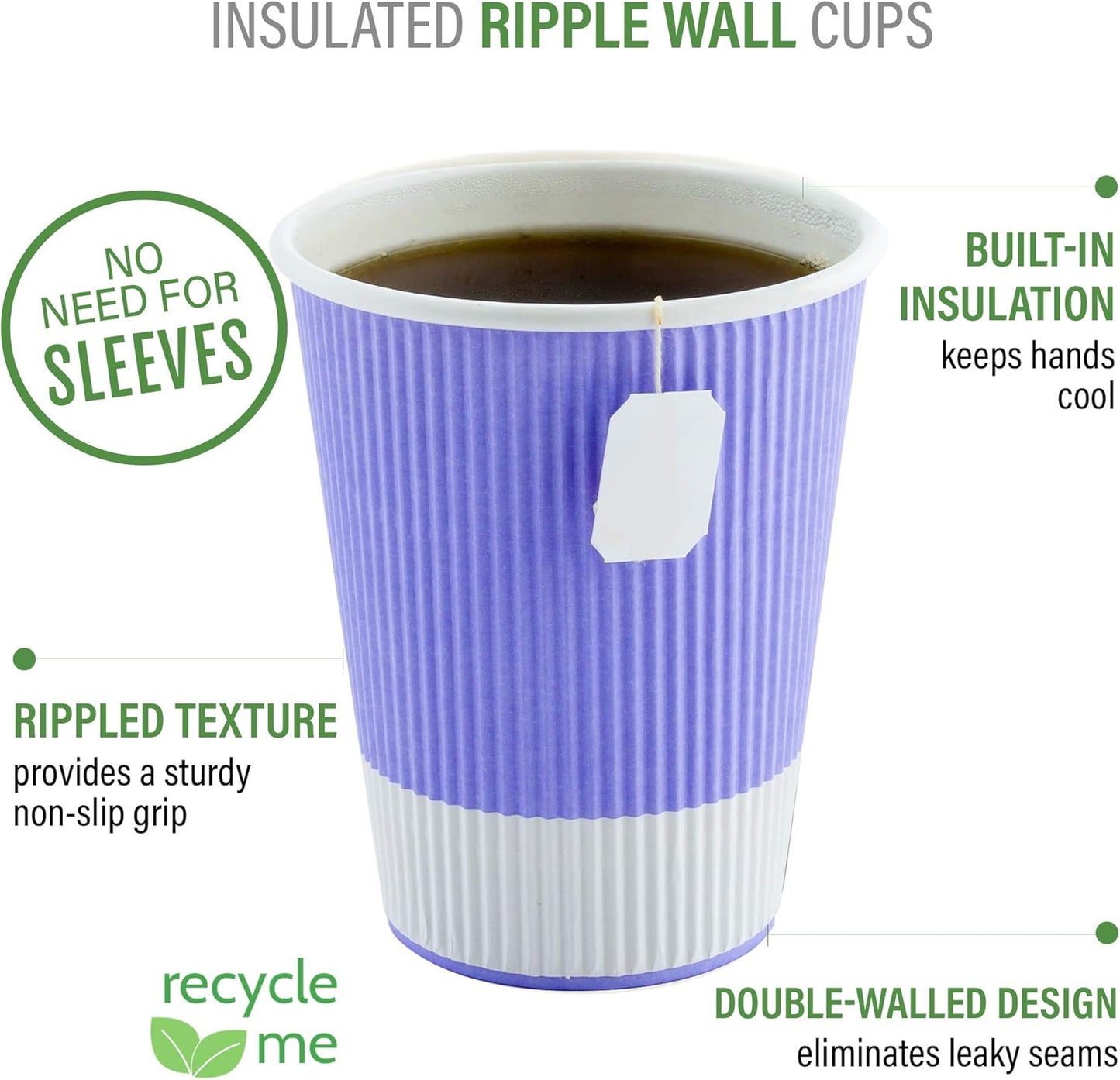 Restaurantware 16 Ounce Double Wall Disposable Coffee Cups, 500 Insulated Light Purple Paper Tumblers with Ripple Wall Design, Lids Sold Separately for Hot Drinks like Tea, Hot Chocolate and More