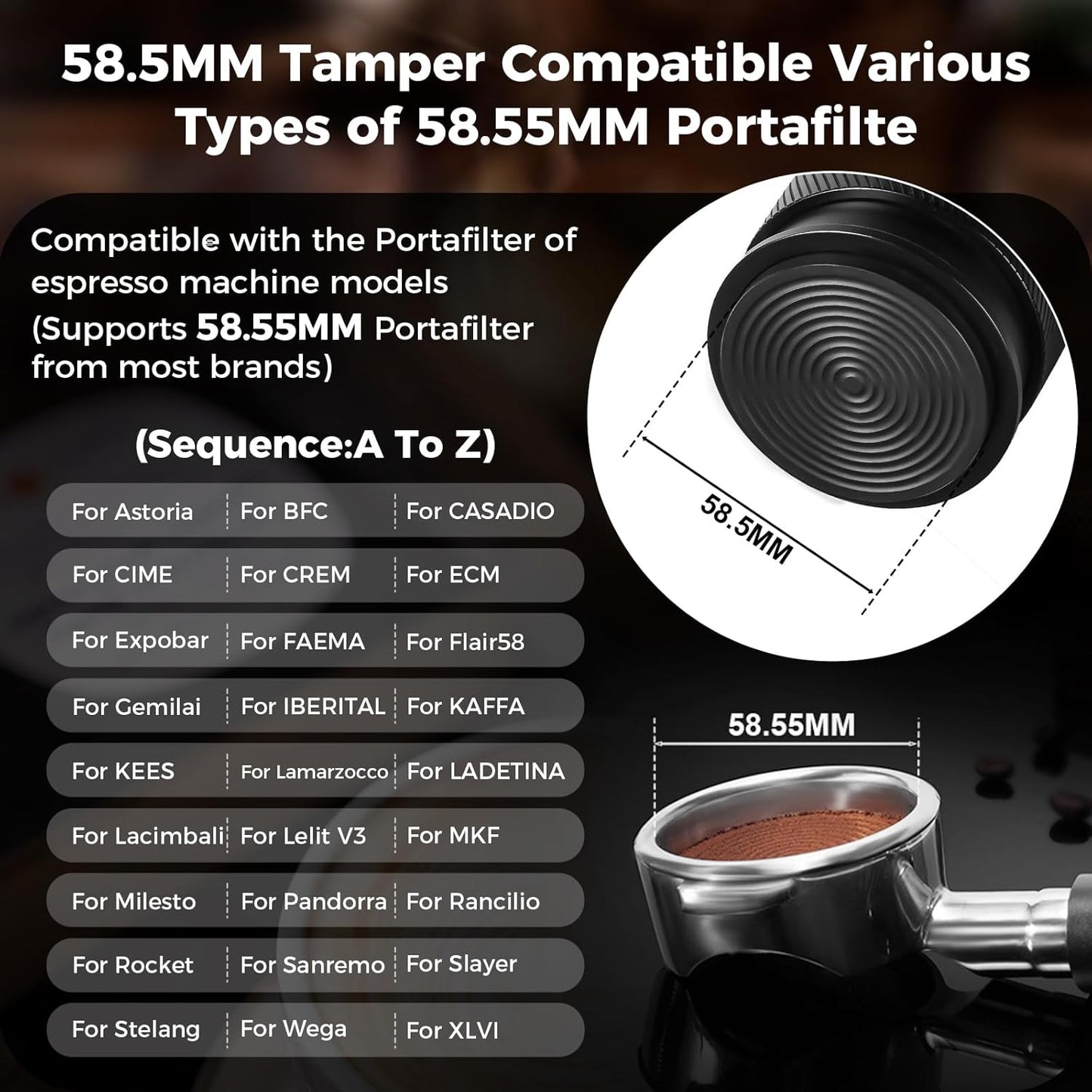 IKAPE 58MM Espresso Tamper, New Wooden Handle Design，Premium Barista Coffee Calibrated Tamper with Spring Loaded, 100% Stainless Steel Tamper Compatible with All 58MM Bottomless Portafilter