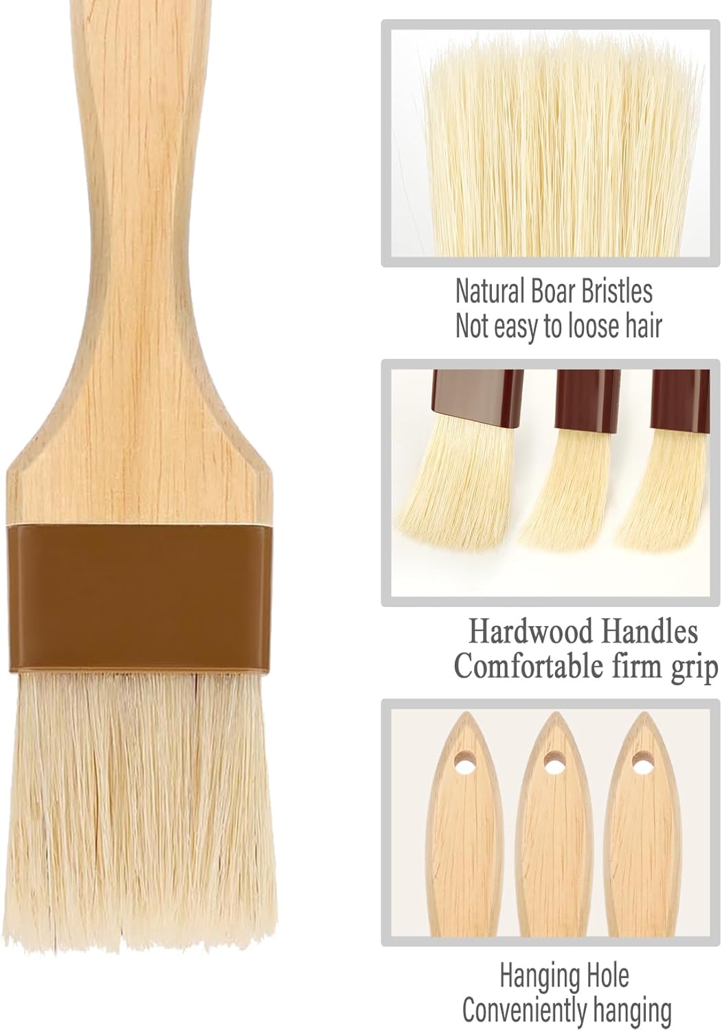 Basting Brush,Pastry Brush 1.5" & 1" - Natural Bristle Cooking Brush for Baking,Not Shed Food Grade Brush,Butter Brushes,Cooking Brush for Oil and Sauce,Kitchen Turkey Baster,Egg Wash Brush(4 Pc)