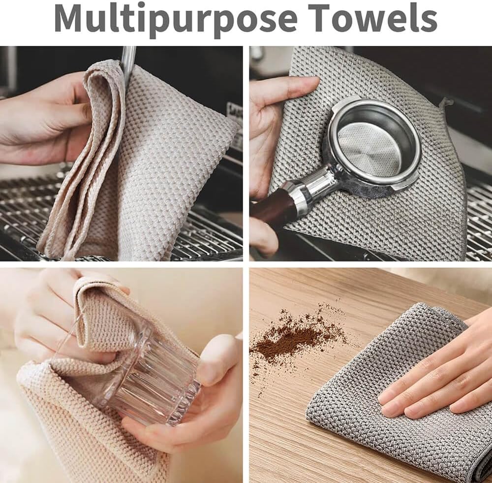 Barista Towel, Microfiber Coffee Cleaning Cloths, Espresso Machine Accessories, 12'x12', 6 Pack, Grey
