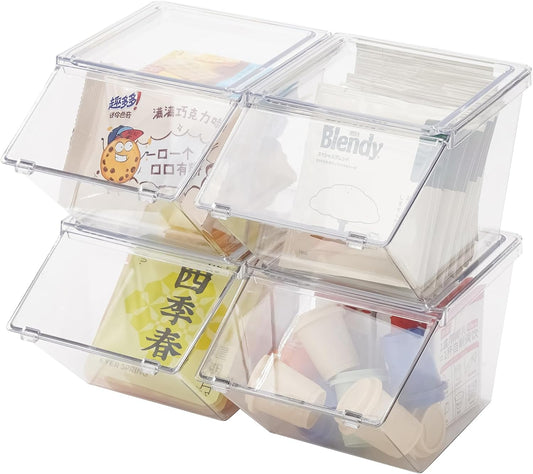Tea Bag Organizer Coffee Pod Holder K Cup Holder, Stackable Acrylic Desk Organizer Box with Lid, 4 Pack