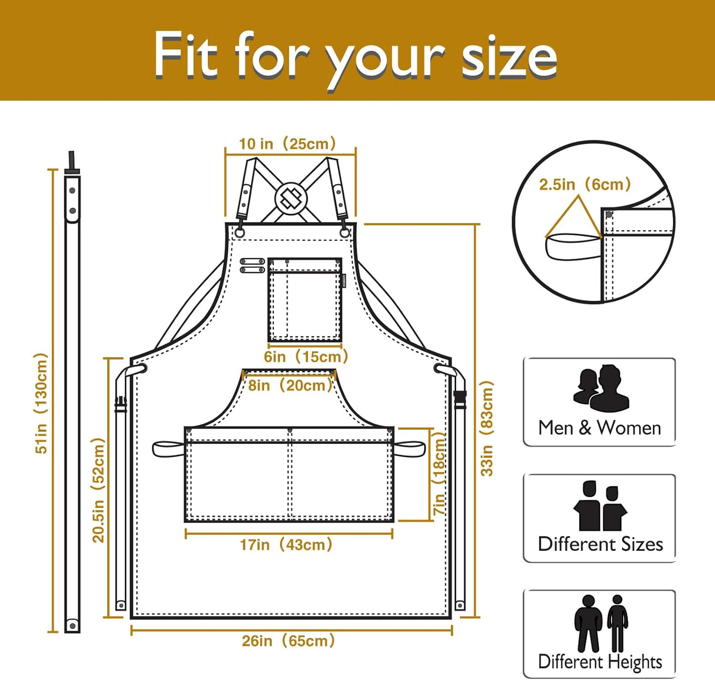 Kitchen Apron, Work Apron, Canvas, Multiple Pockets, Gardening, Painting, BBQ, Artist, Carpenter, Sizes M to XXL, Khaki