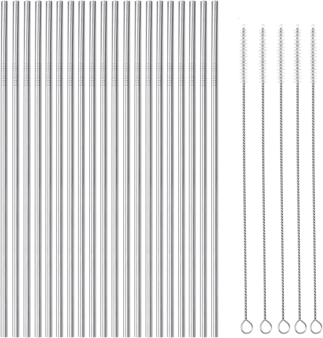 25 Piece Set Stainless Steel Straws Ultra Long 10.5 Inch Drinking Metal Straws Reusable Drinking Straws for 20 30 OZ (20 Straight| 5 Brushes)