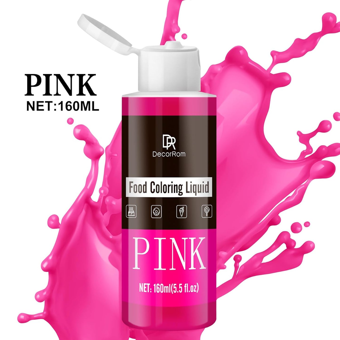 Food Coloring - Vibrant Liquid Icing Food Coloring Set for Baking, Cake Decorating, Easter Egg, Airbrush - Tasteless Food Color Dye for Fondant, Slime, DIY Crafts - 5.5 Fl.oz / 160ml Each (Pink)