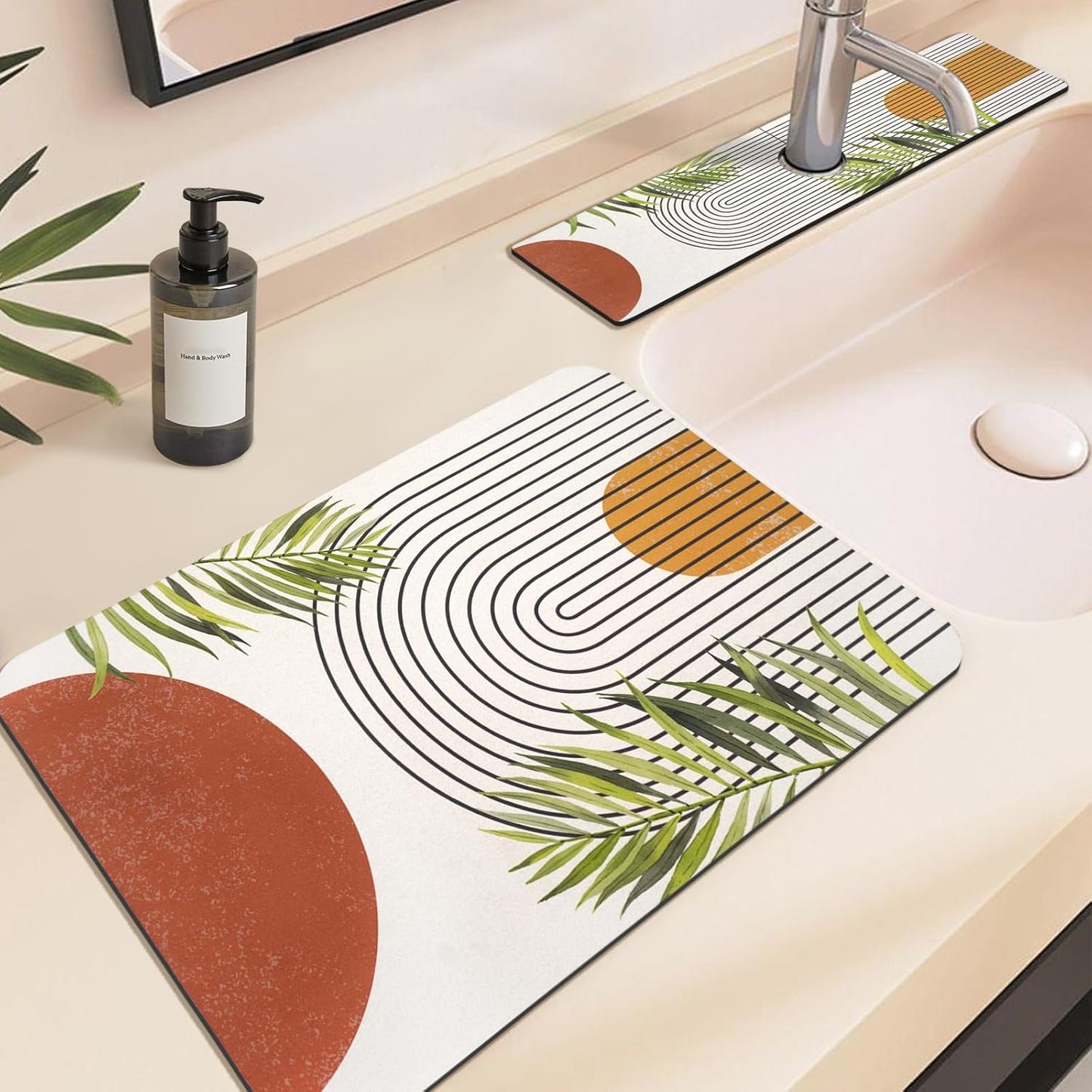 24.5" x 15.5" Dish Drying Mat & 24" x 5.5" Sink Splash Guard, Super Absorbent Drainer Rack Mat for Kitchen Counter Coffee Bar