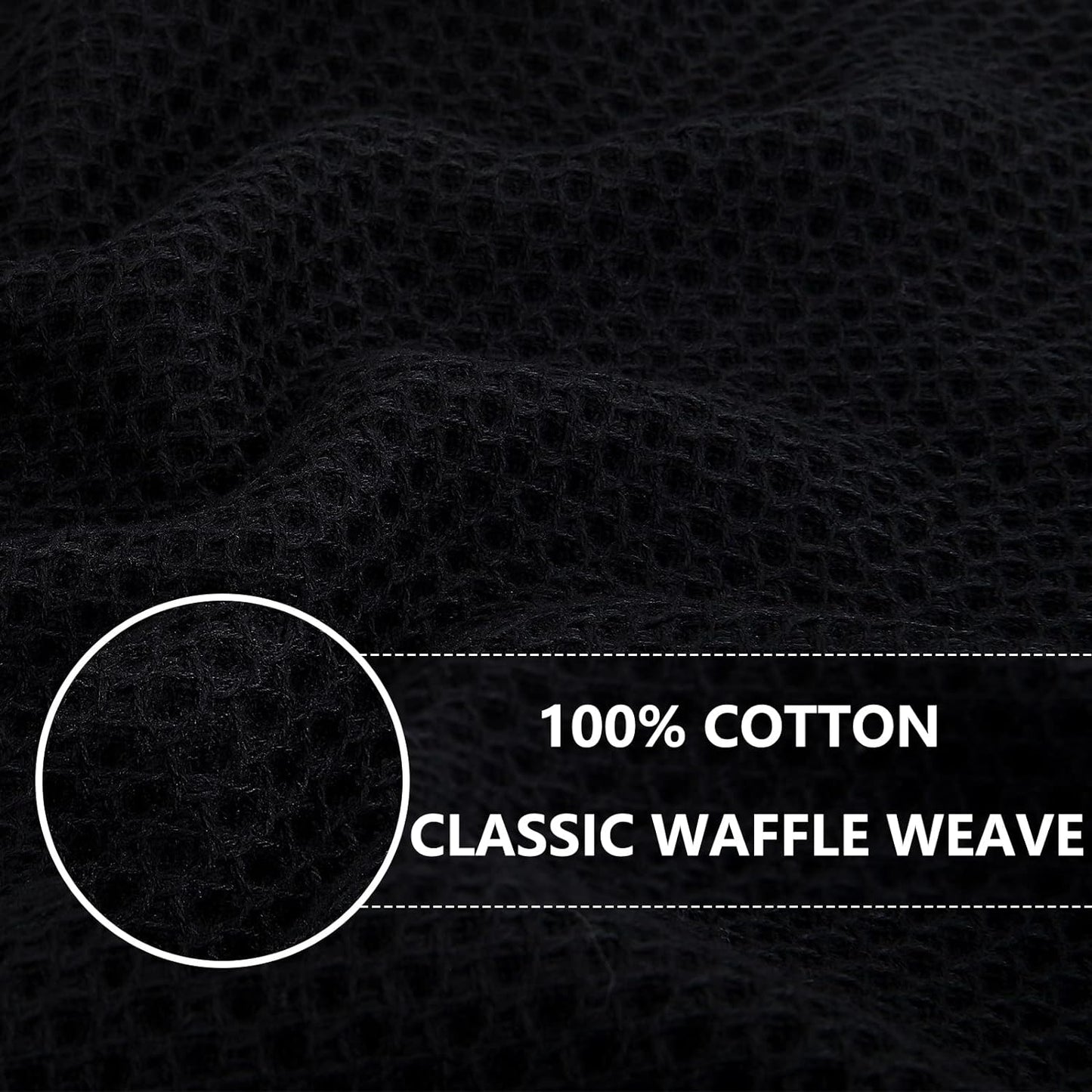 Homaxy 100% Cotton Waffle Weave Kitchen Dish Cloths, Ultra Soft Absorbent Quick Drying Dish Towels, 12 x 12 Inches, 12-Pack, Black