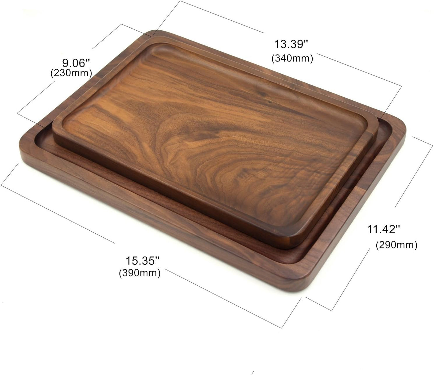 Bamber Wood Serving Tray Wooden Decorative Coffee Tea Platter Black Walnut 15.3 x 11.4 Inches