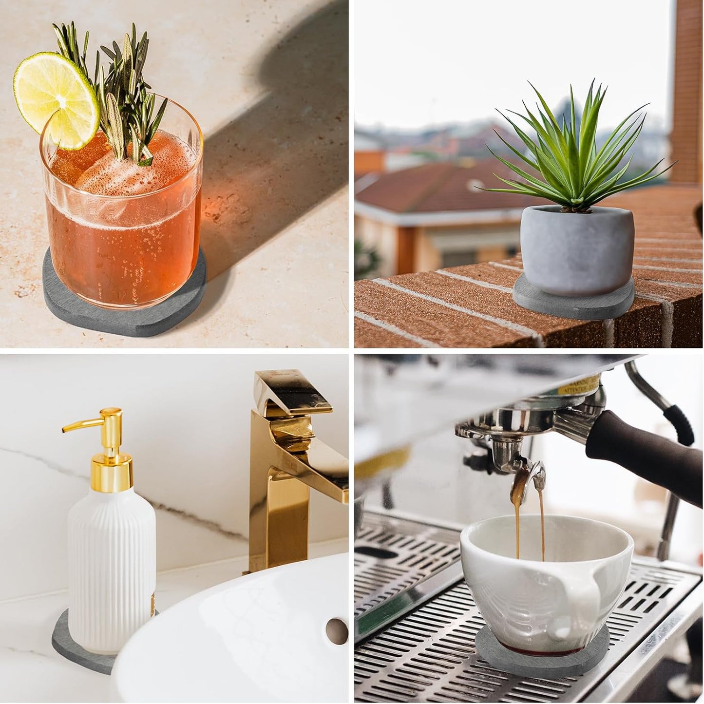 Instant Dry Stone Absorbent Diatomite Coaster Set of 6 for Drinks Wine Coffee, Modern Unique Cup Diatomaceous Earth Coasters for Coffee Table Office Desk, Deep Grey