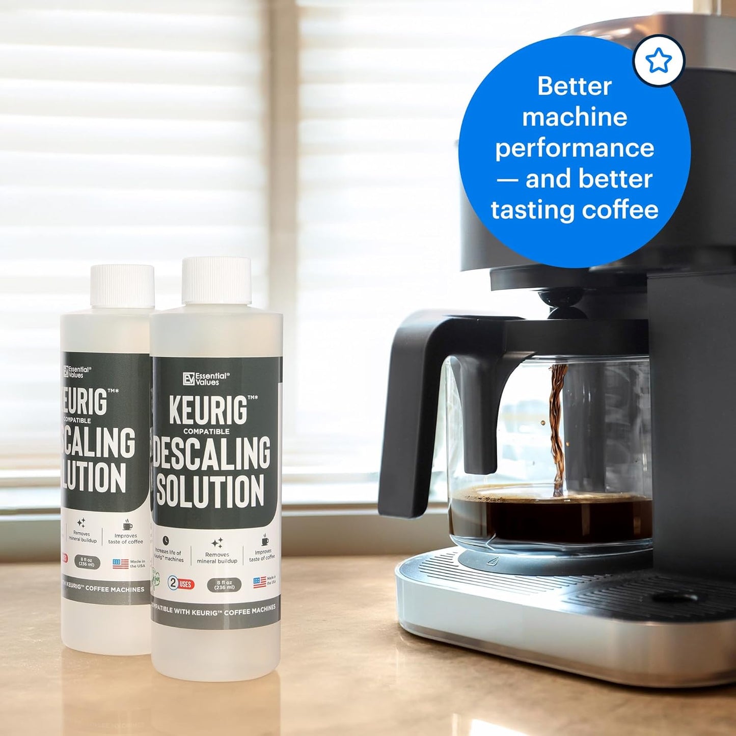 Essential Values Descaling Solution Compatible with Keurig - Coffee Descaler - Coffee Maker Cleaner - Kettle, Espresso Machine Cleaning - 12 Month Supply 2-Pack