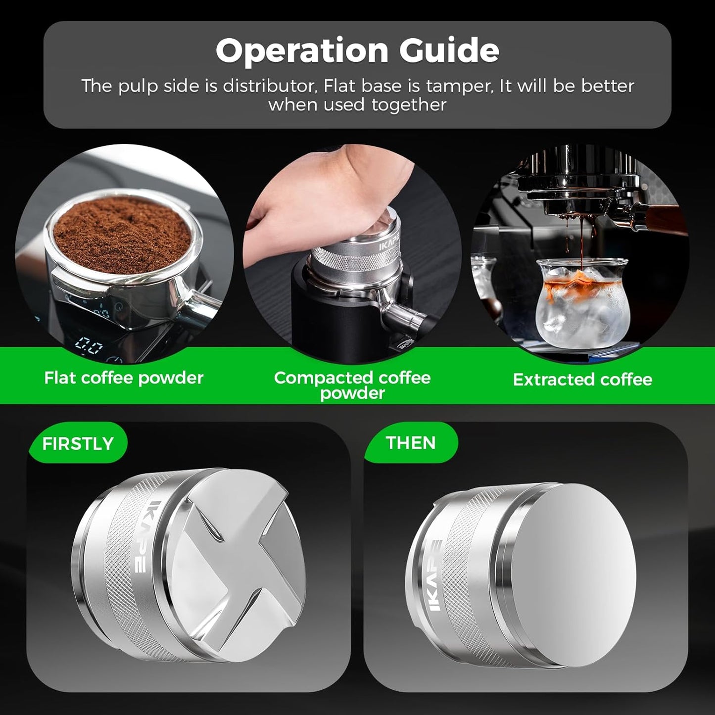 IKAPE 58MM Espresso Tamper Kit Silver 8 IN 1, Coffee Tamper Set comprising a Tamper, Distributor, Magnetic Dosing Funnel, Puck Screen, Station, WDT Tool, along with a Cleaning Towel and Brush