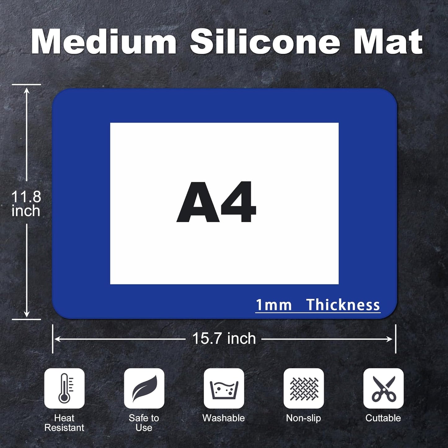 Silicone Mat for Kitchen Counter, Silicone Mat Trimable to Size (Classic blue, 15.7×11.8inch-4pcs), BPA-Free Silicone Placemat, Heat-Resistant NonSlip Table Mat for Air Fryer, Countertop Protector Mat