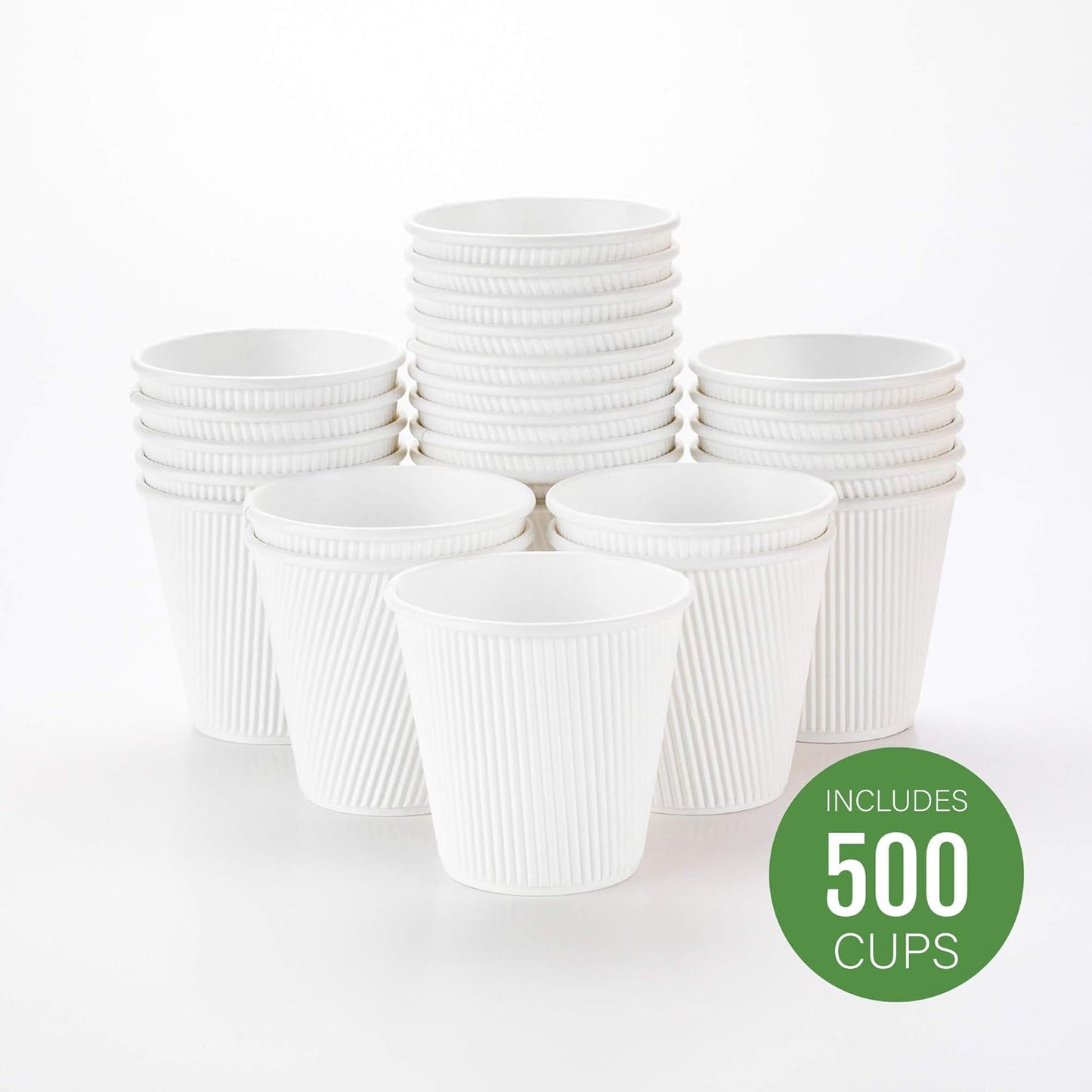 Restaurantware 8 Ounce Double Wall Disposable Coffee Cups, 500 Insulated White Paper Tumblers with Ripple Wall Design, Lids Sold Separately for Hot Drinks like Tea, Hot Chocolate, and More